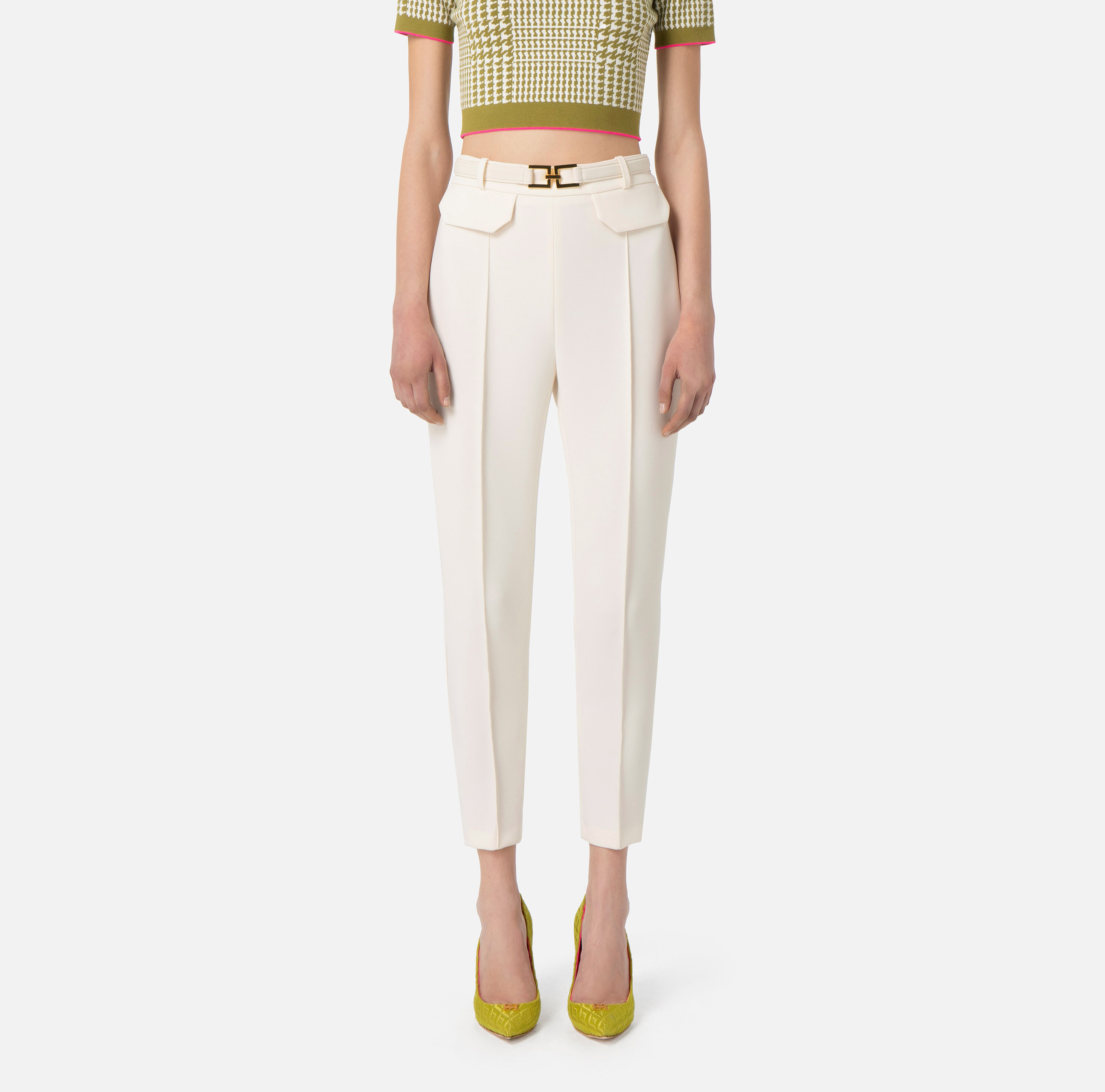 Straight trousers in crêpe fabric with belt | Elisabetta Franchi