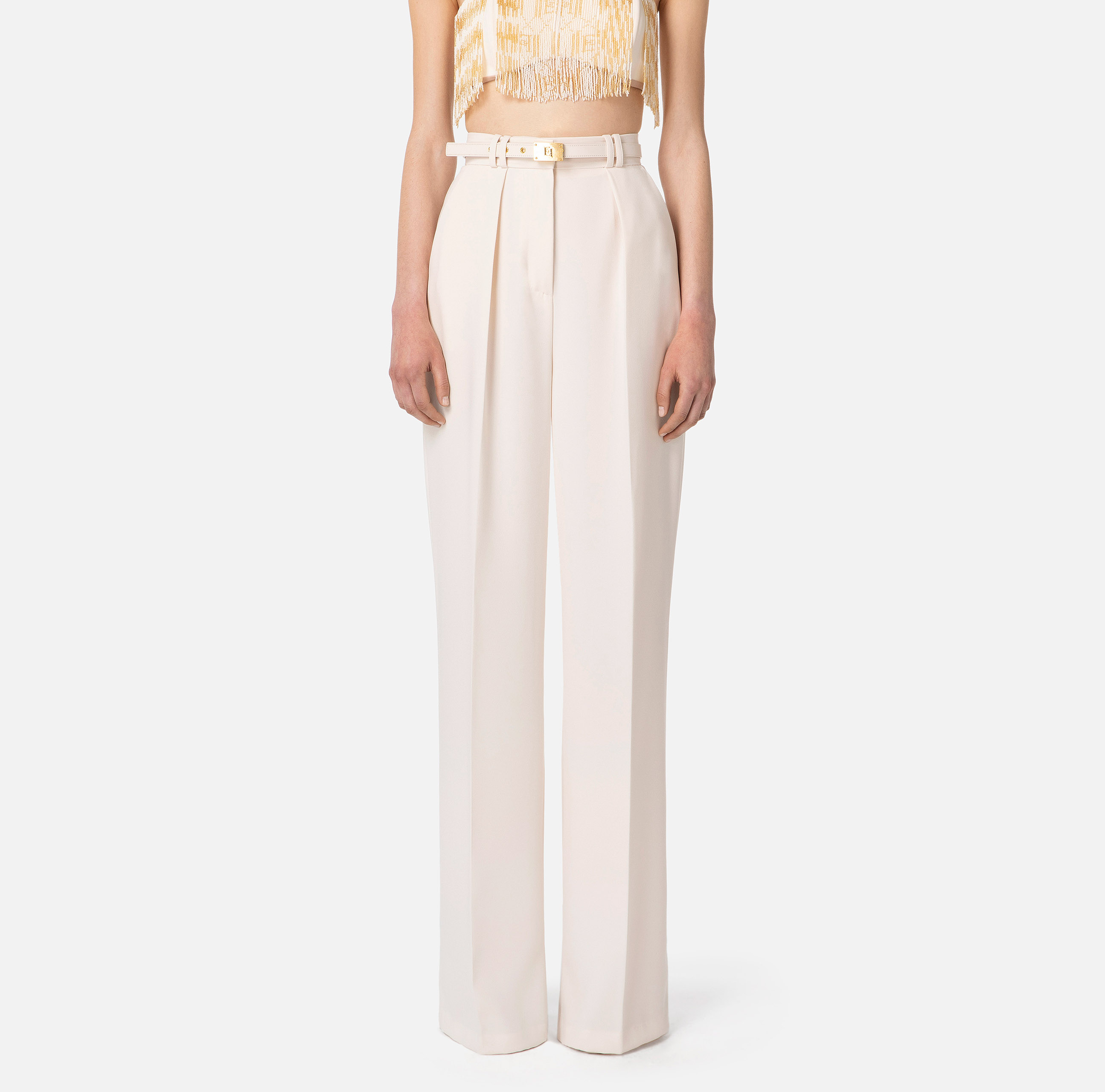 Palazzo trousers in crêpe fabric with belt - Elisabetta Franchi