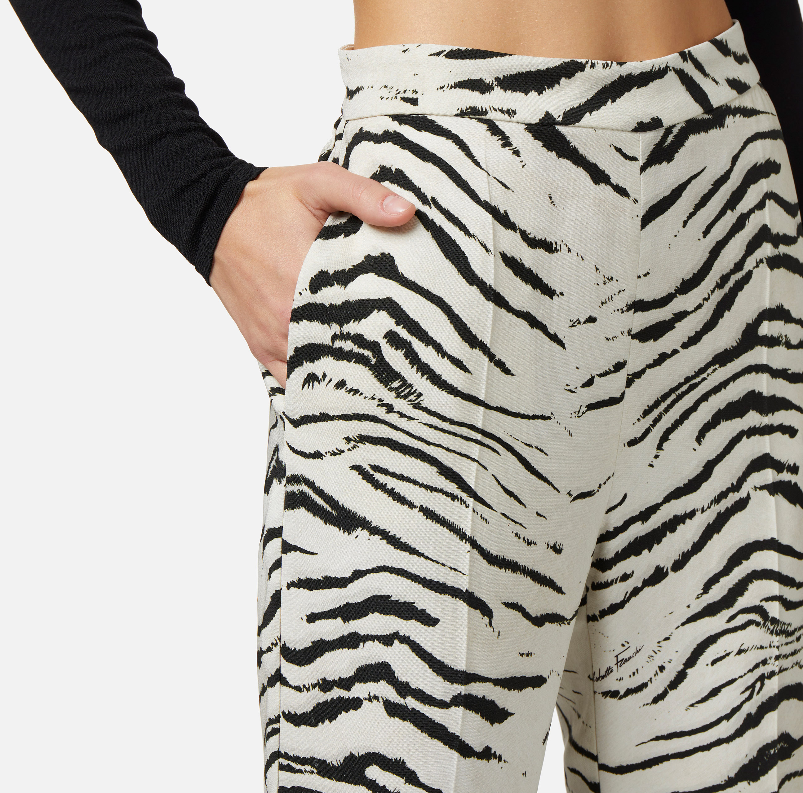 Straight trousers in viscose cady with animal print - Elisabetta Franchi