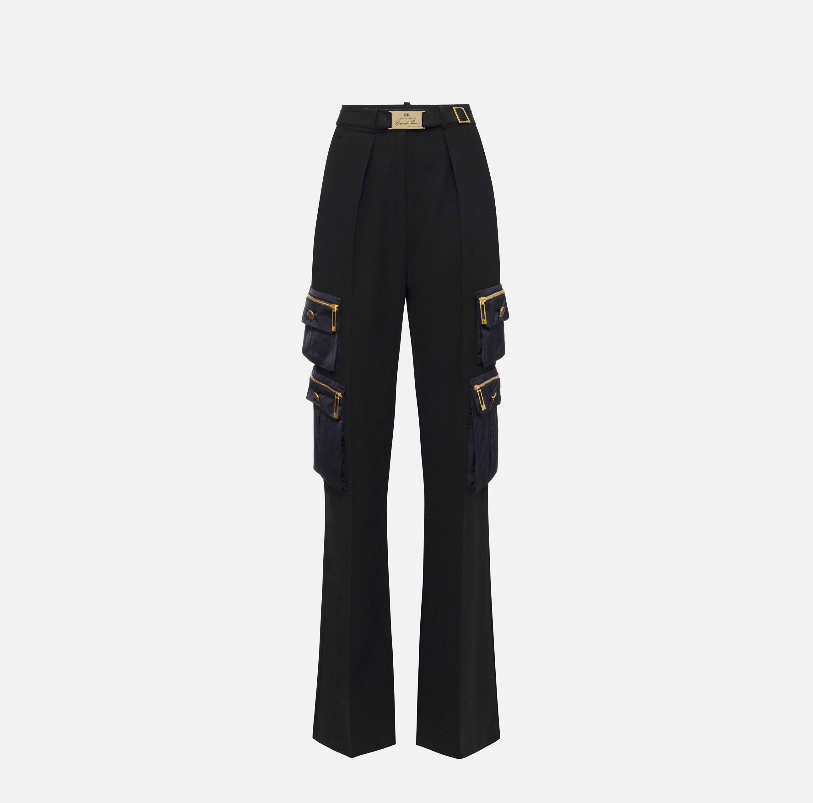 Straight trousers in crêpe fabric with pockets and belt - Elisabetta Franchi