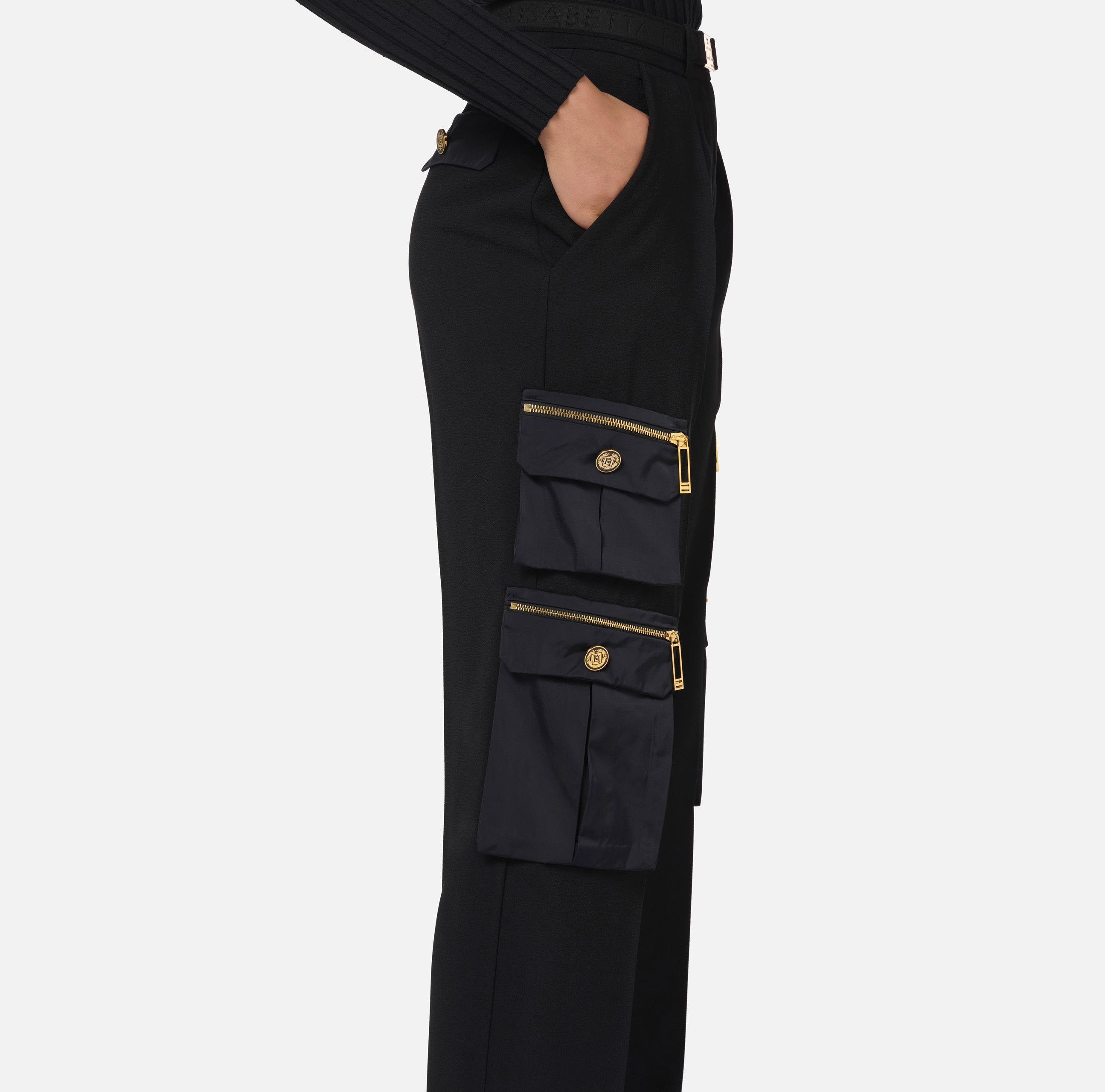 Straight trousers in crêpe fabric with pockets and belt - Elisabetta Franchi