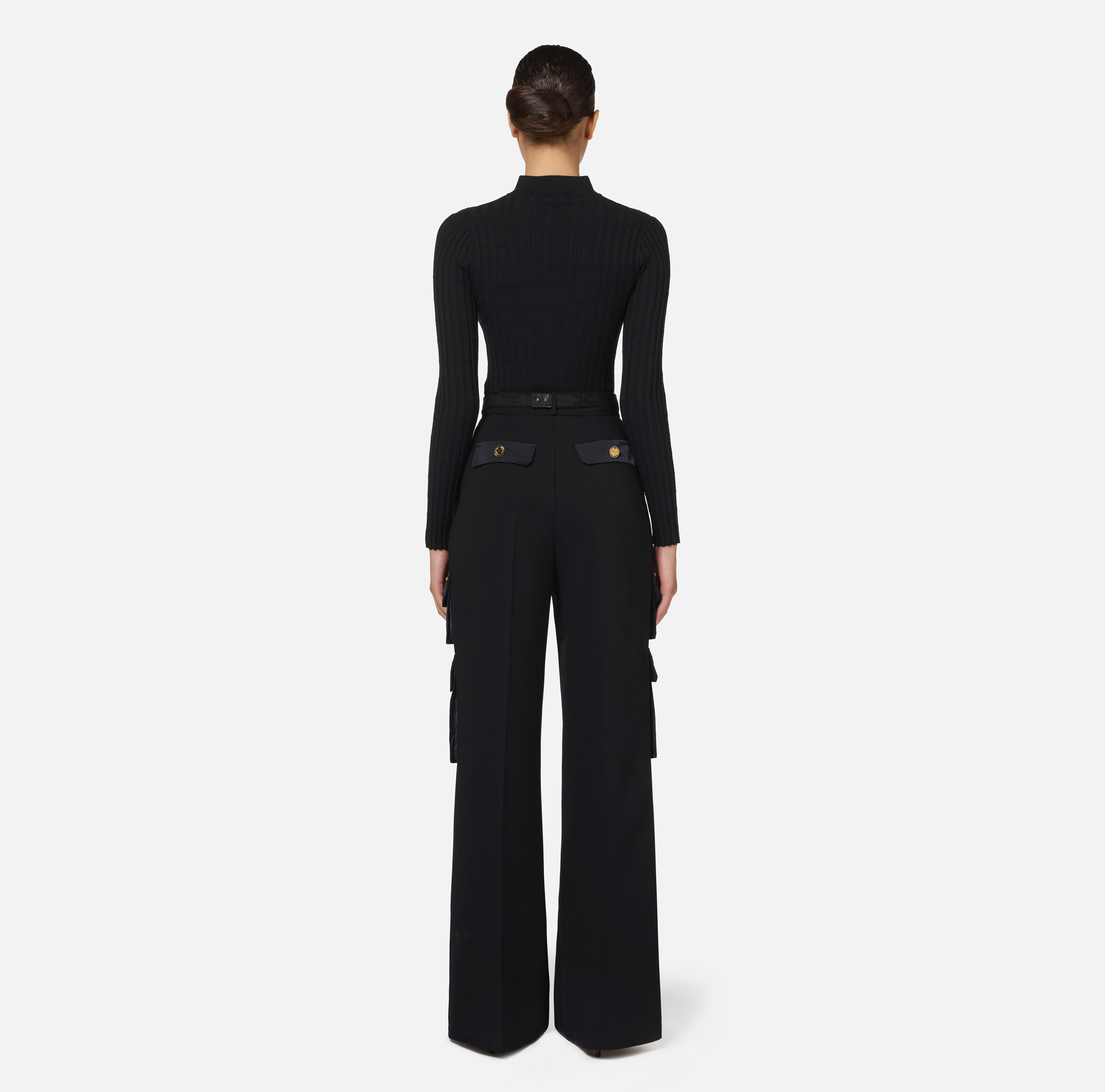 Straight trousers in crêpe fabric with pockets and belt - Elisabetta Franchi