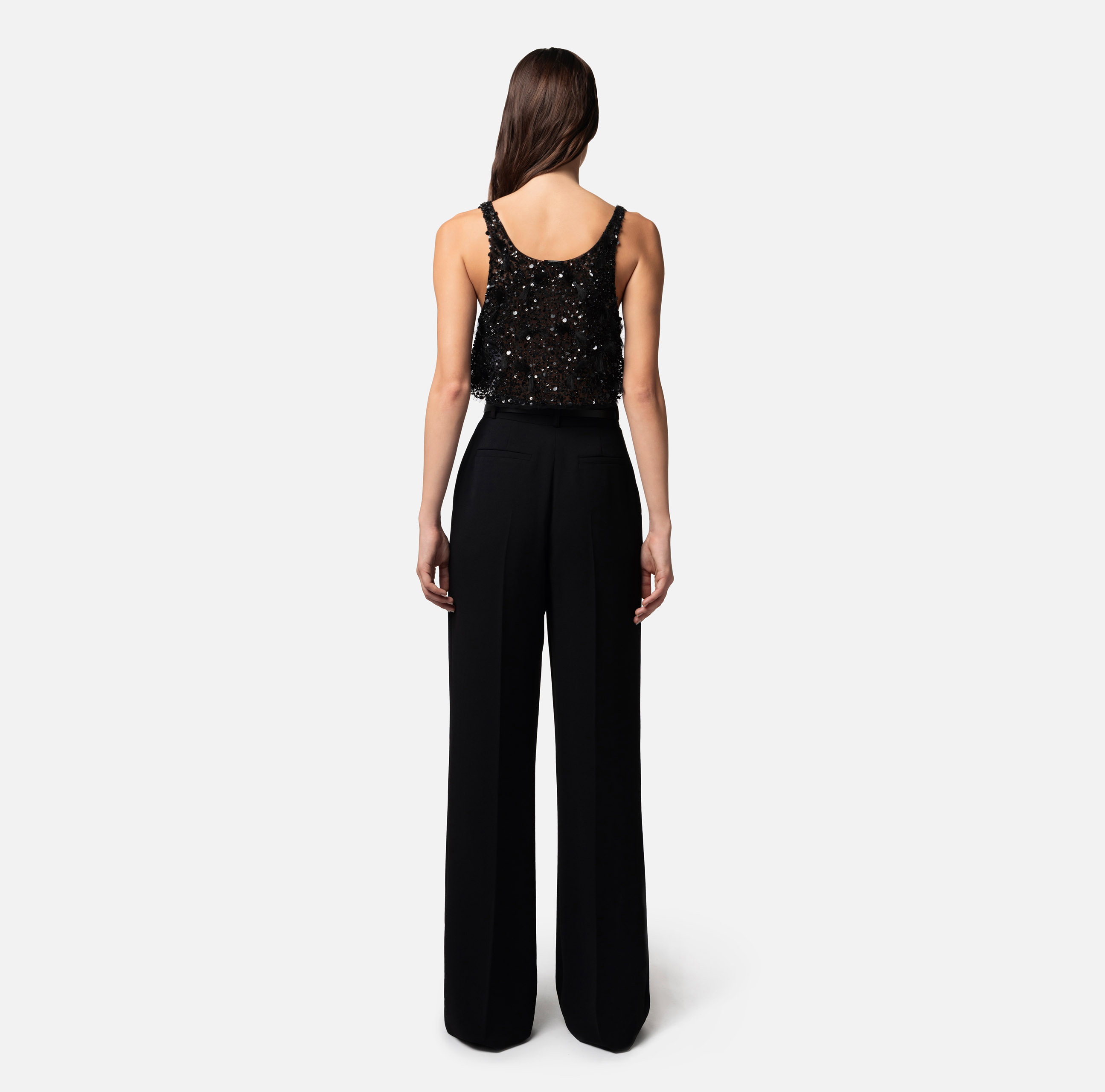Straight trousers in lightweight crêpe fabric with snap hook - Elisabetta Franchi