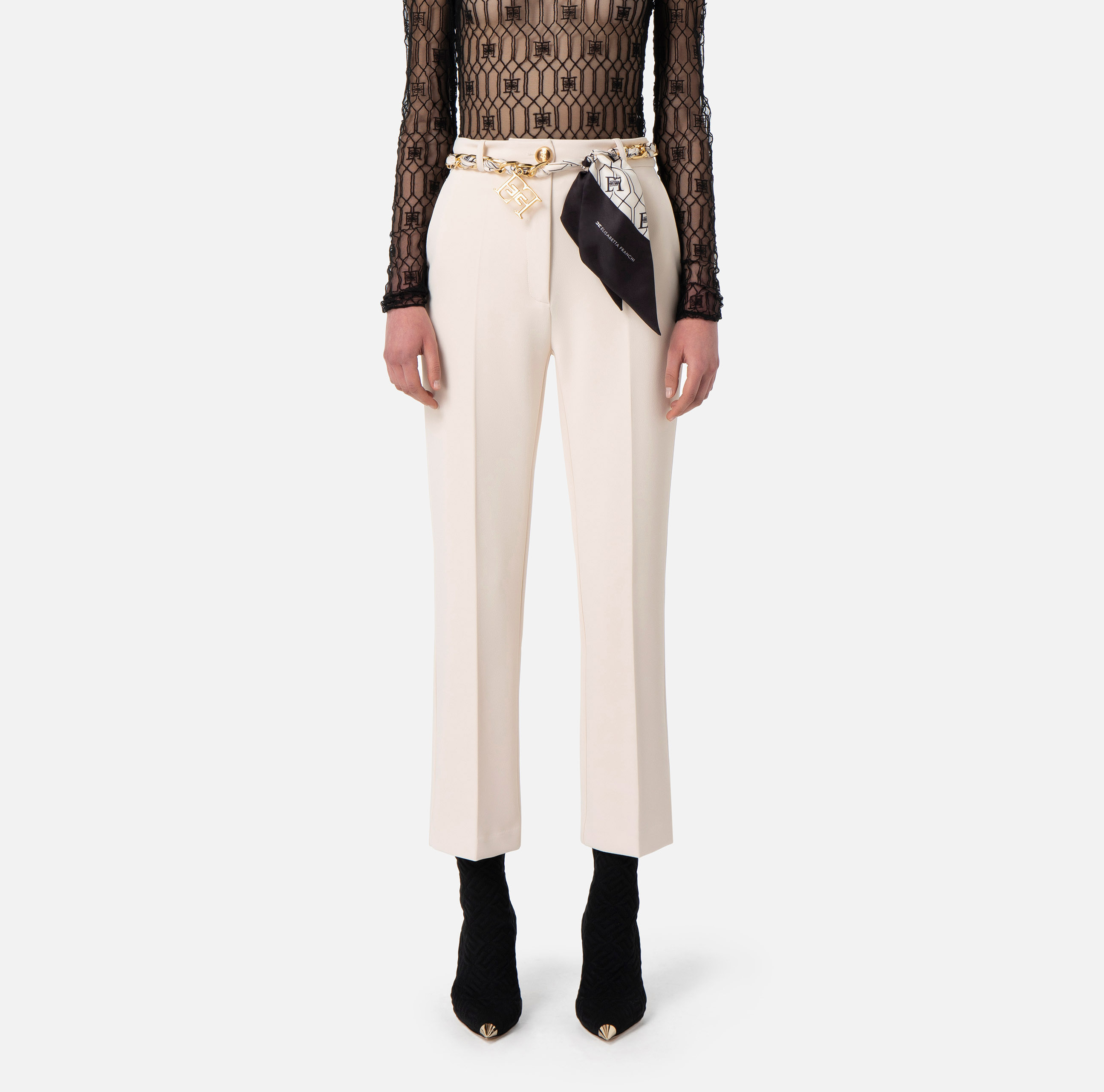 Straight trousers in crêpe fabric with foulard - Elisabetta Franchi