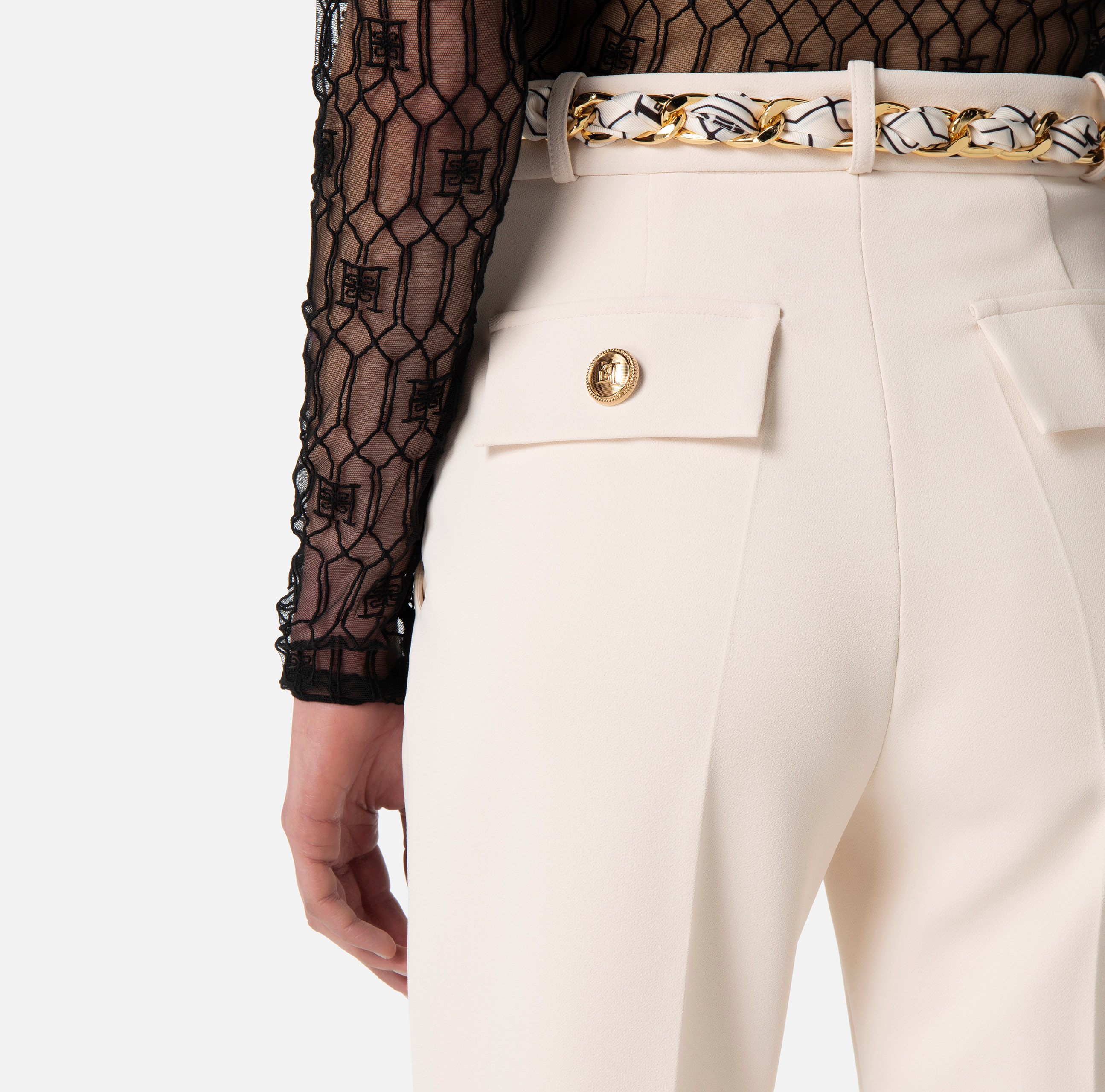 Straight trousers in crêpe fabric with foulard - Elisabetta Franchi