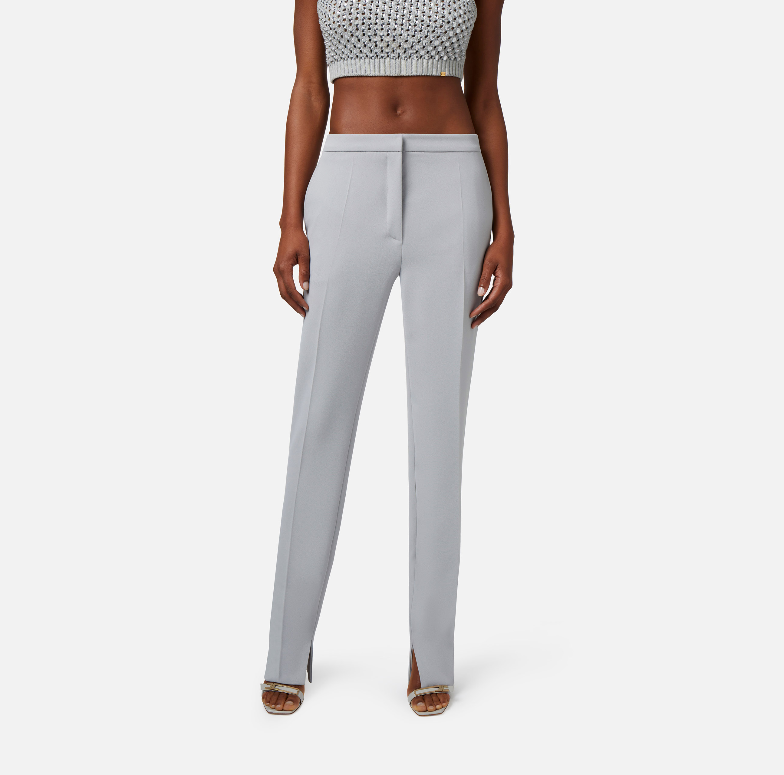 Straight trousers in lightweight crêpe fabric with slits - Elisabetta Franchi