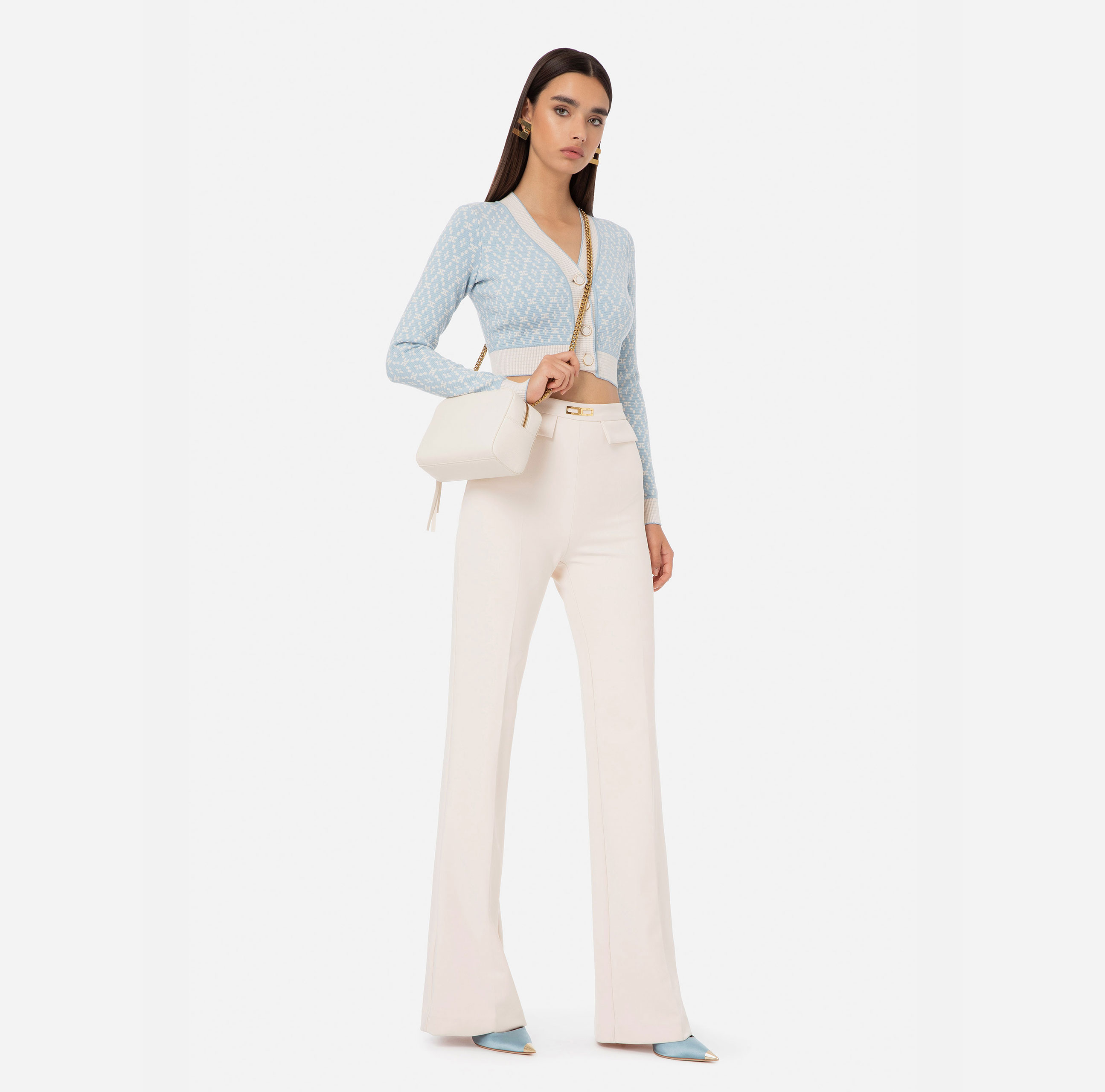 Palazzo fit trousers in double layer stretch crêpe - Elisabetta Franchi