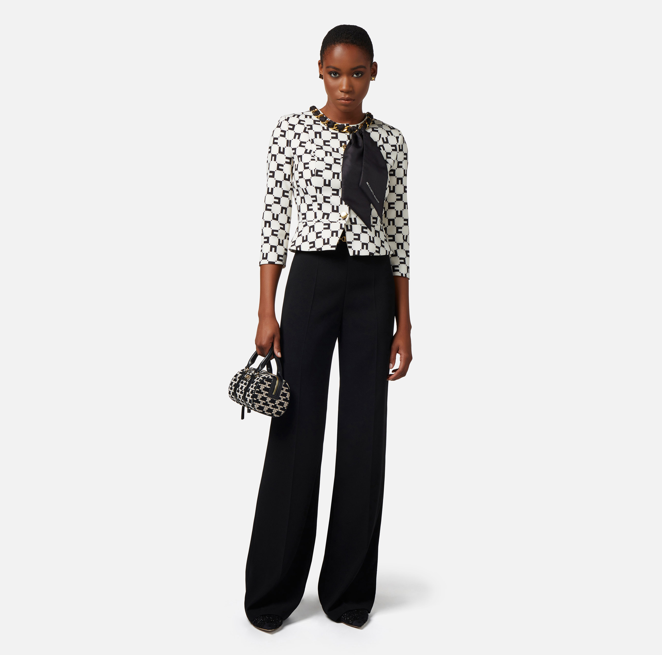 Palazzo trousers in flowing crêpe fabric with belt - Elisabetta Franchi