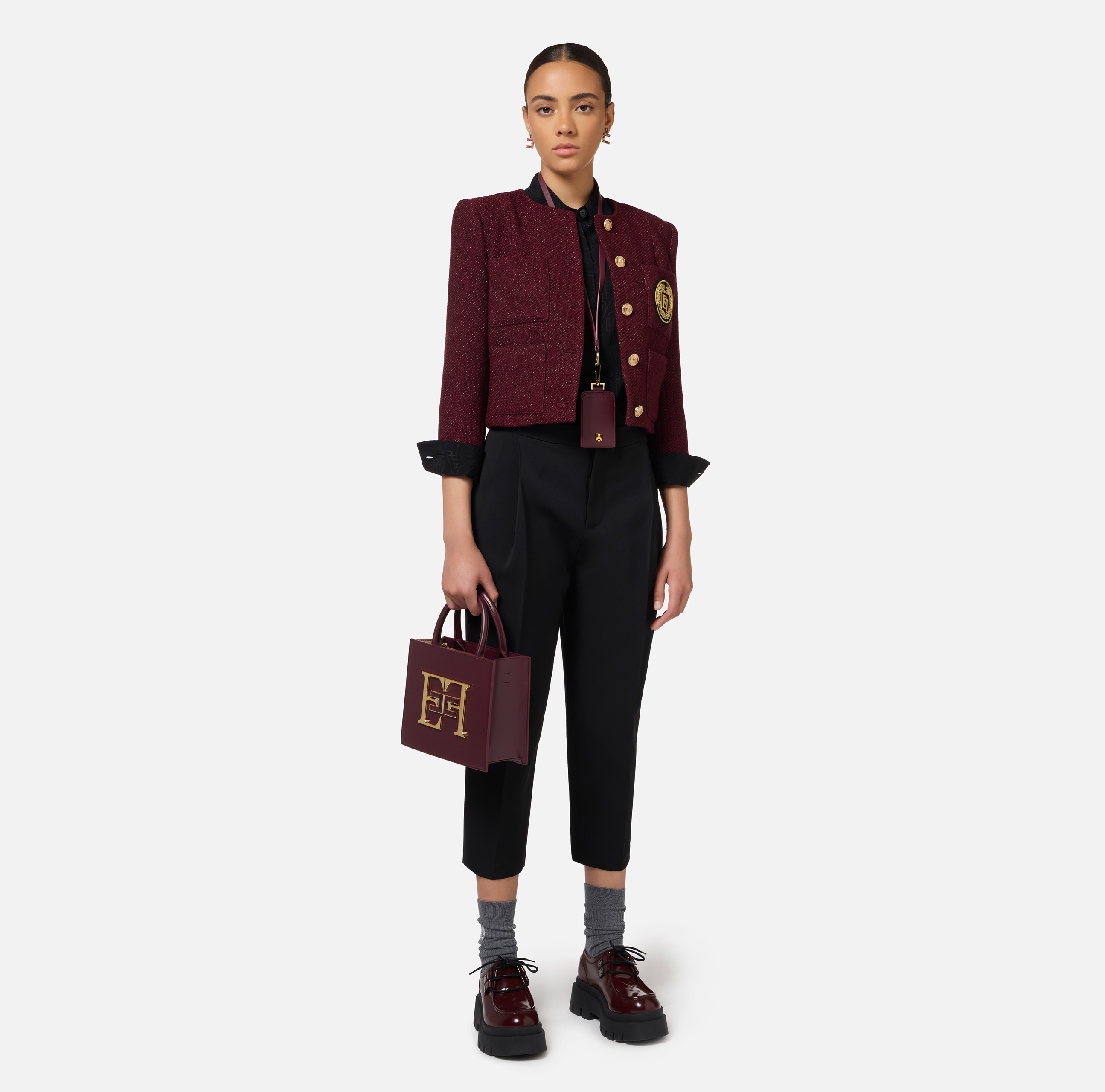 Cropped broek van elastisch cool wool met plooien - Elisabetta Franchi