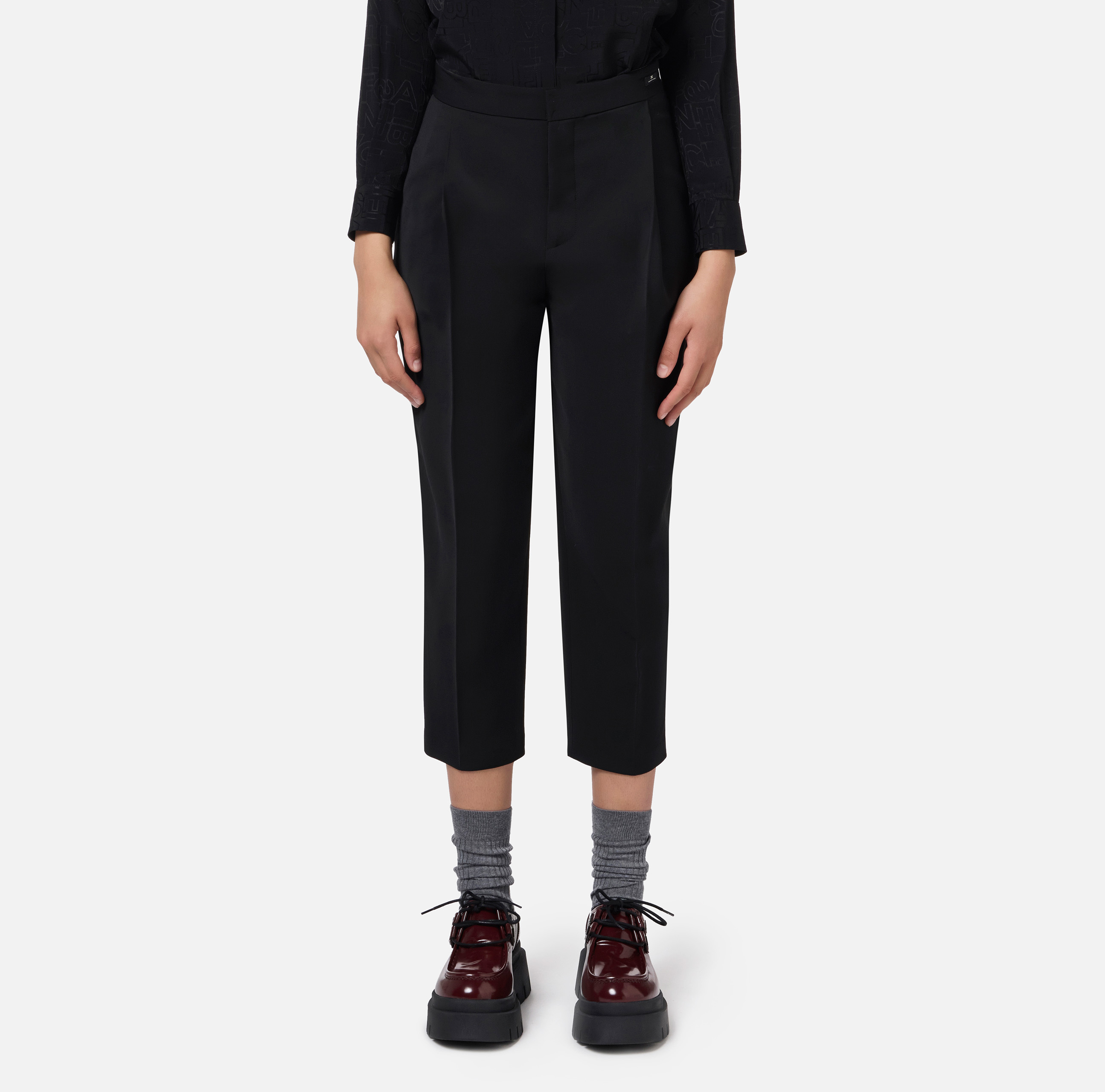 Cropped broek van elastisch cool wool met plooien - Elisabetta Franchi