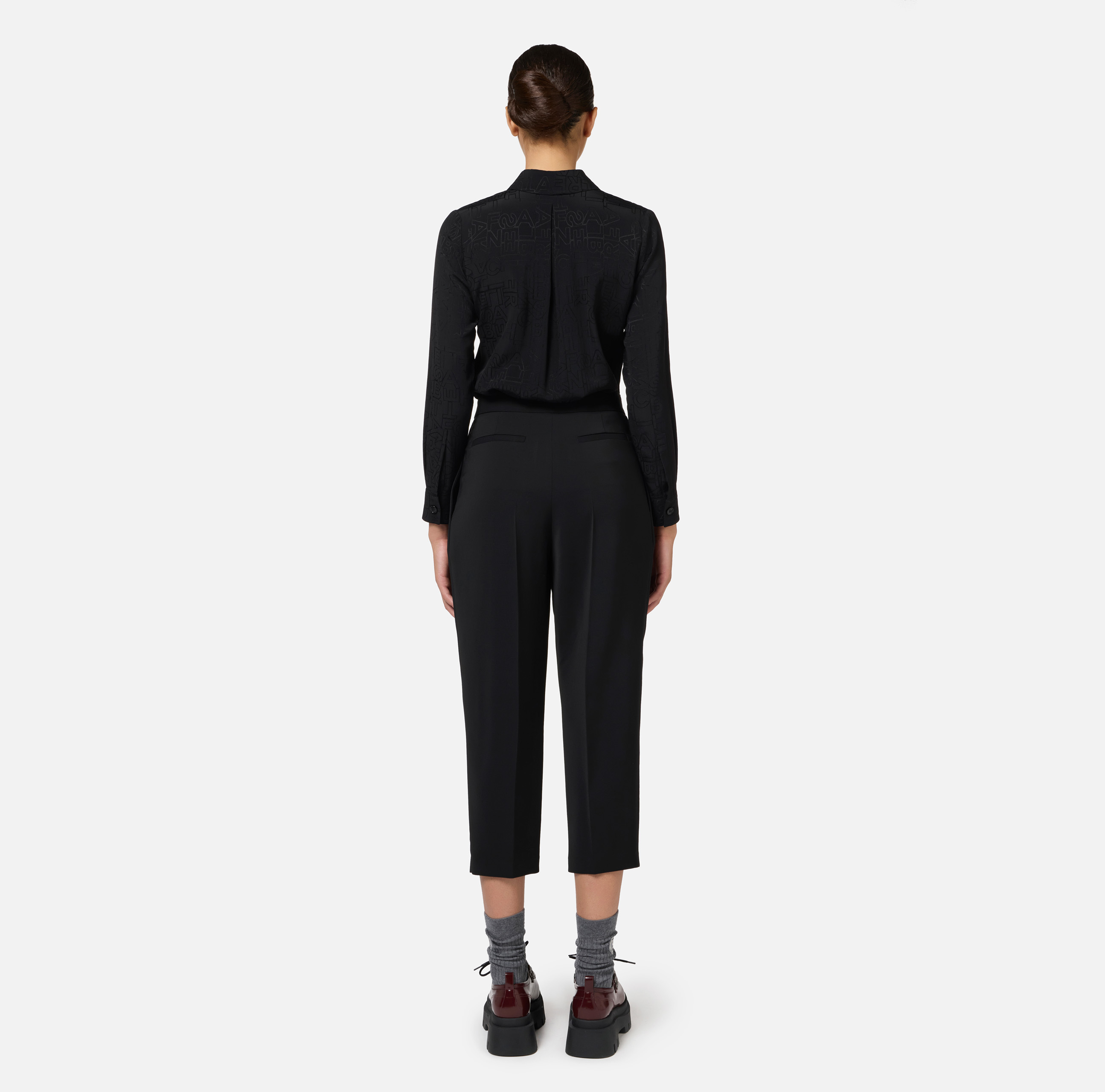 Cropped broek van elastisch cool wool met plooien - Elisabetta Franchi