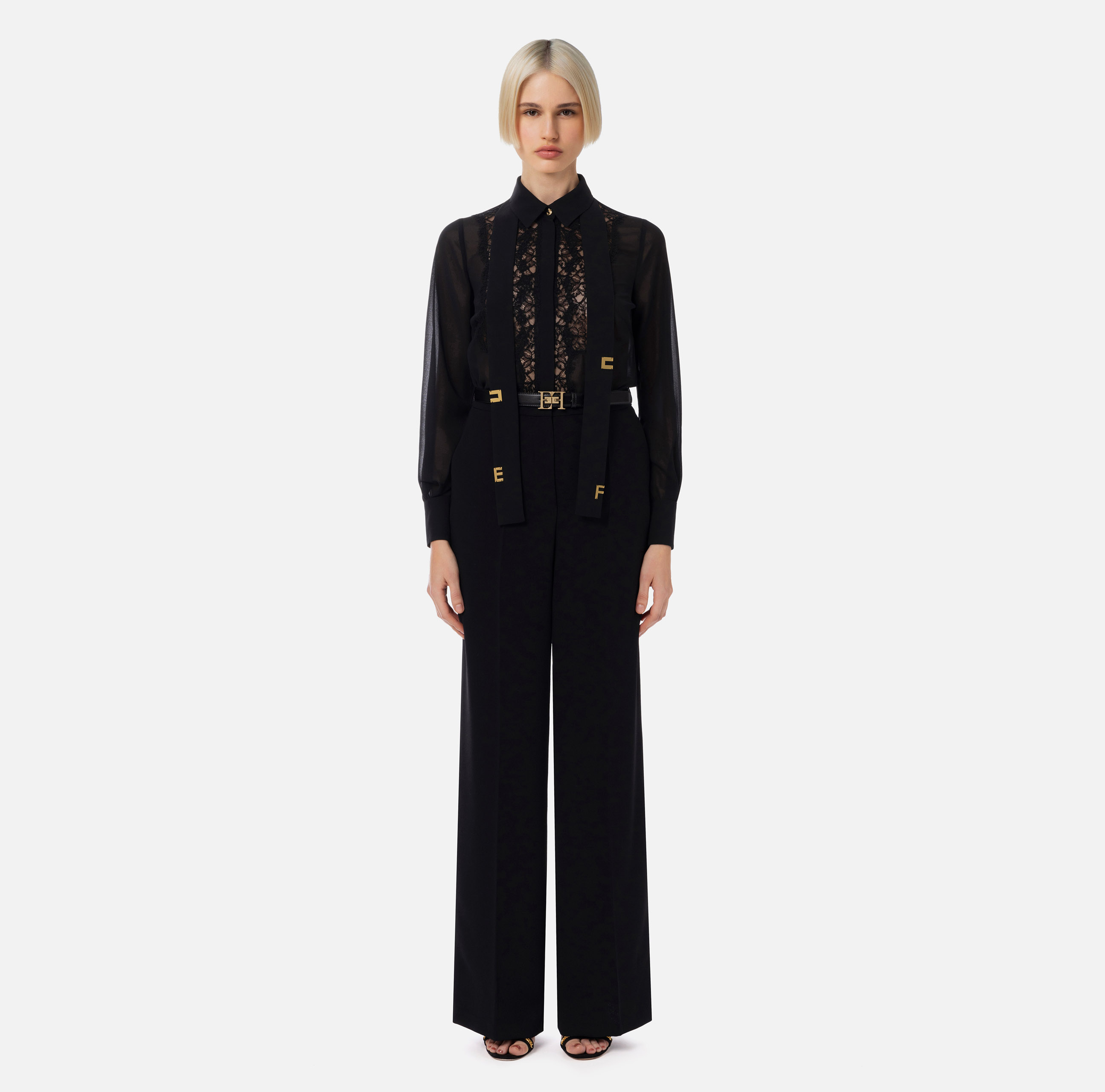 Palazzo trousers in crêpe fabric with belt | Elisabetta Franchi