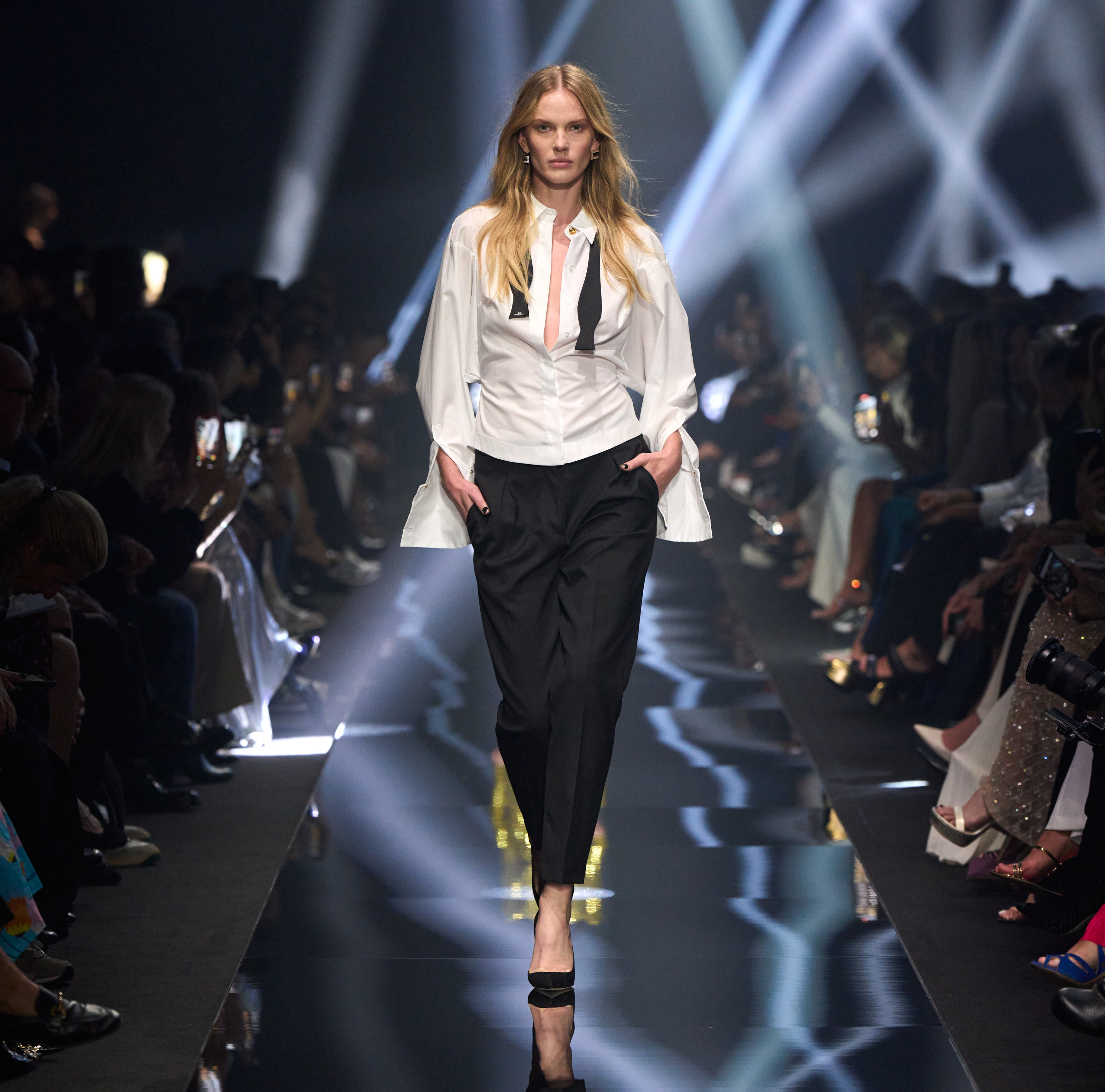 Straight trousers in cool wool with darts - Elisabetta Franchi