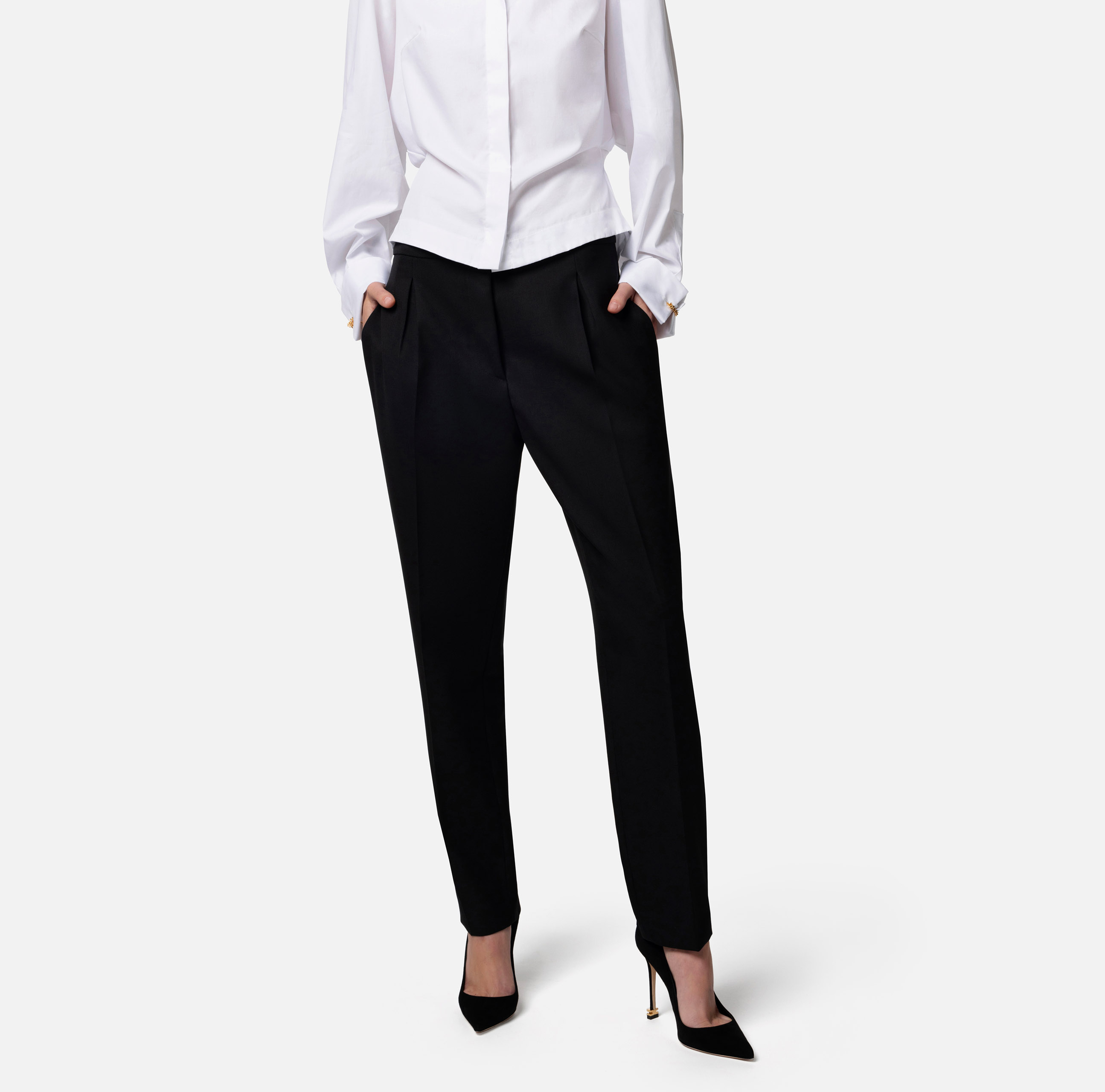 Straight trousers in cool wool with darts - Elisabetta Franchi