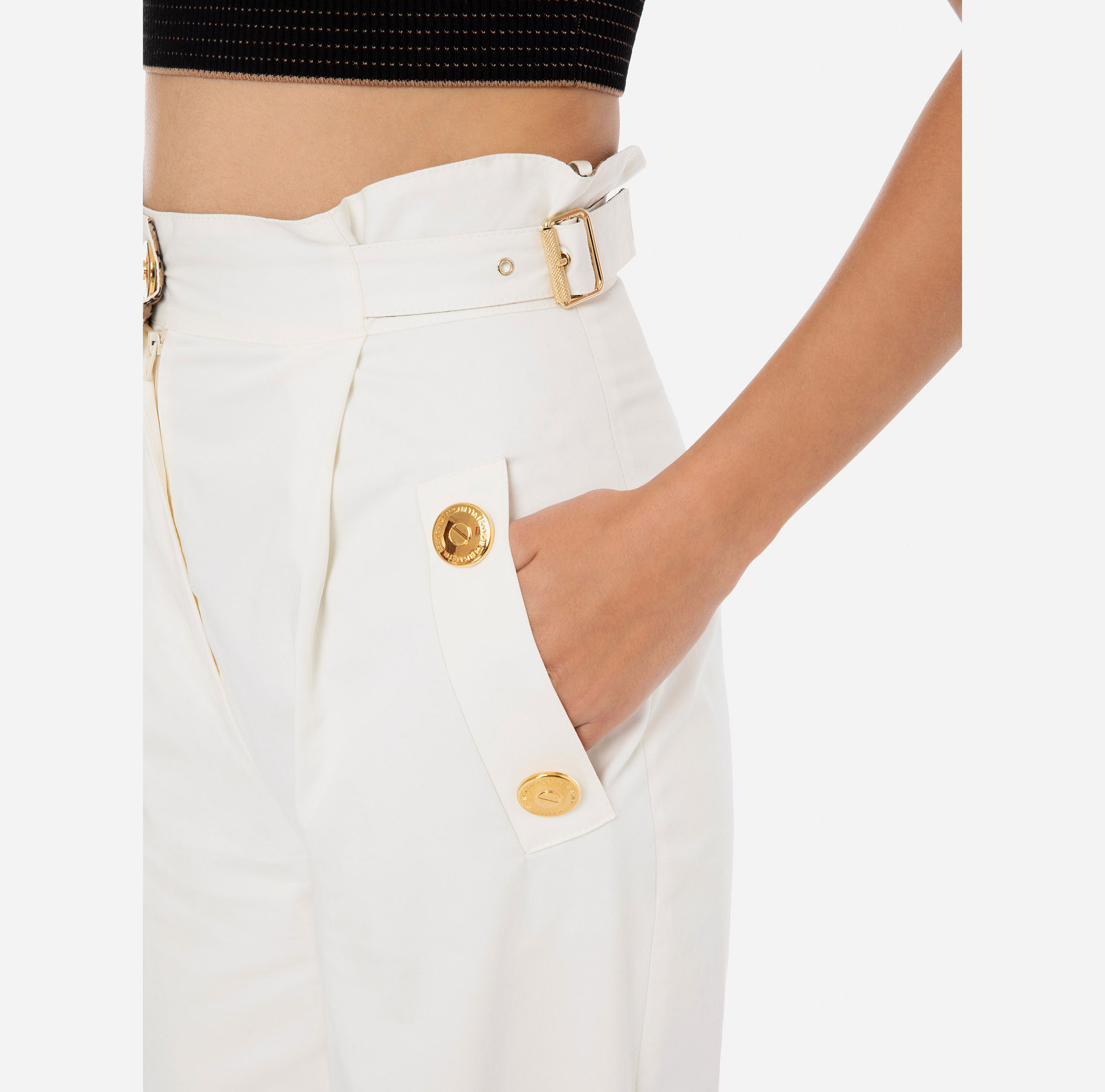 Trousers with waistband and two golden metal buckles - Elisabetta Franchi
