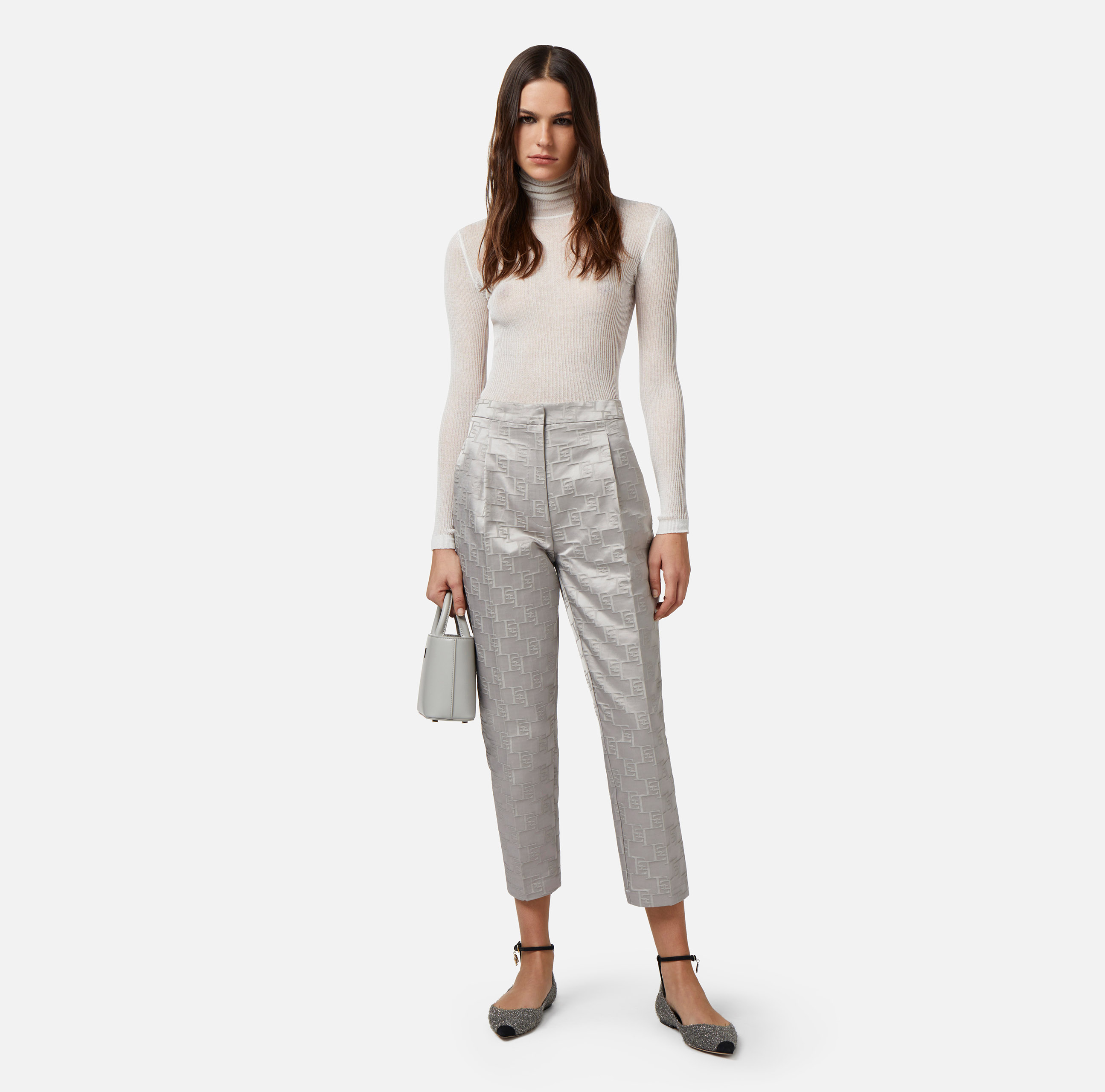 Straight trousers in jacquard satin with darts - Elisabetta Franchi
