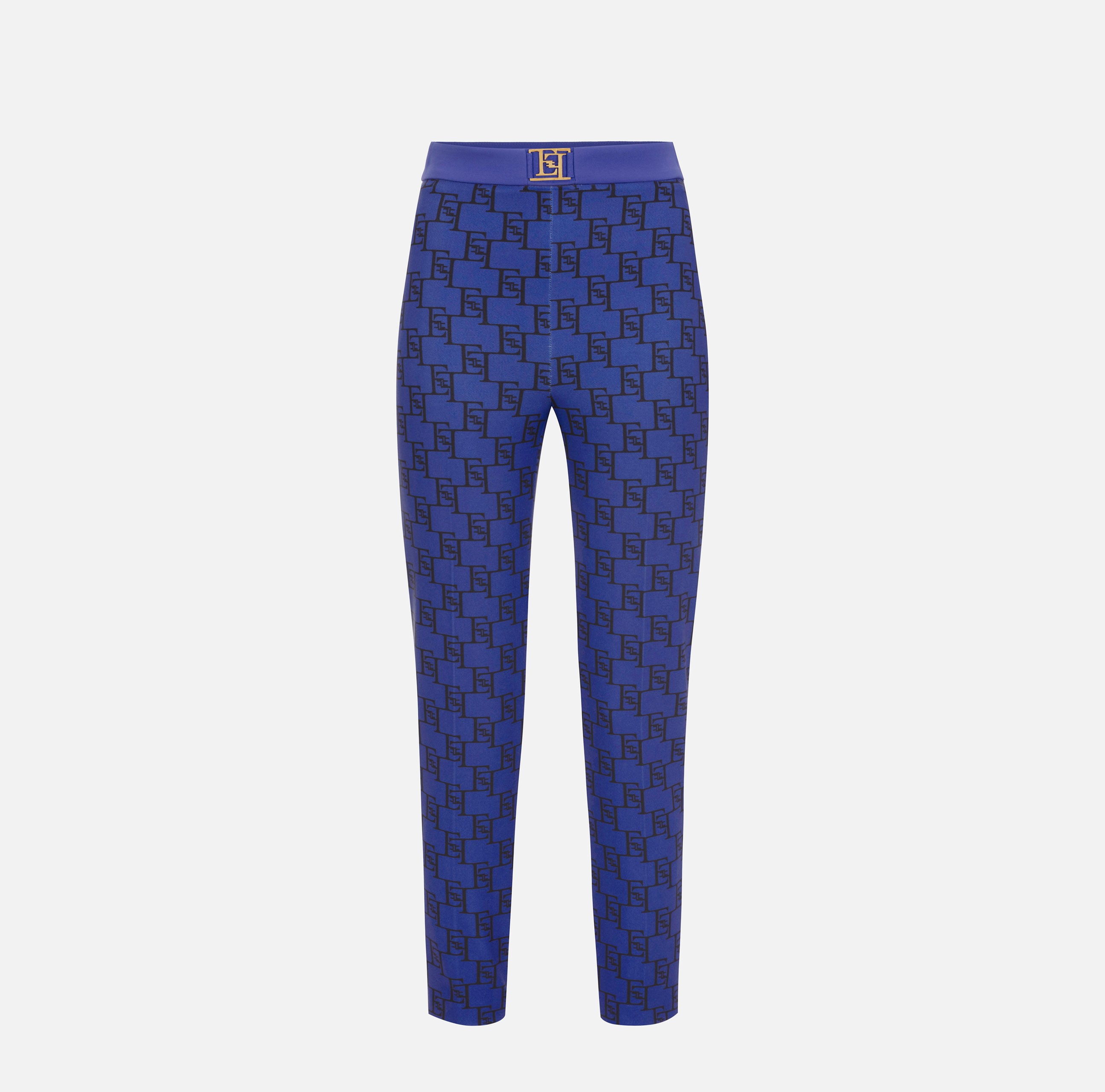 Straight fit trousers in stretch crêpe fabric with logo print - Elisabetta Franchi
