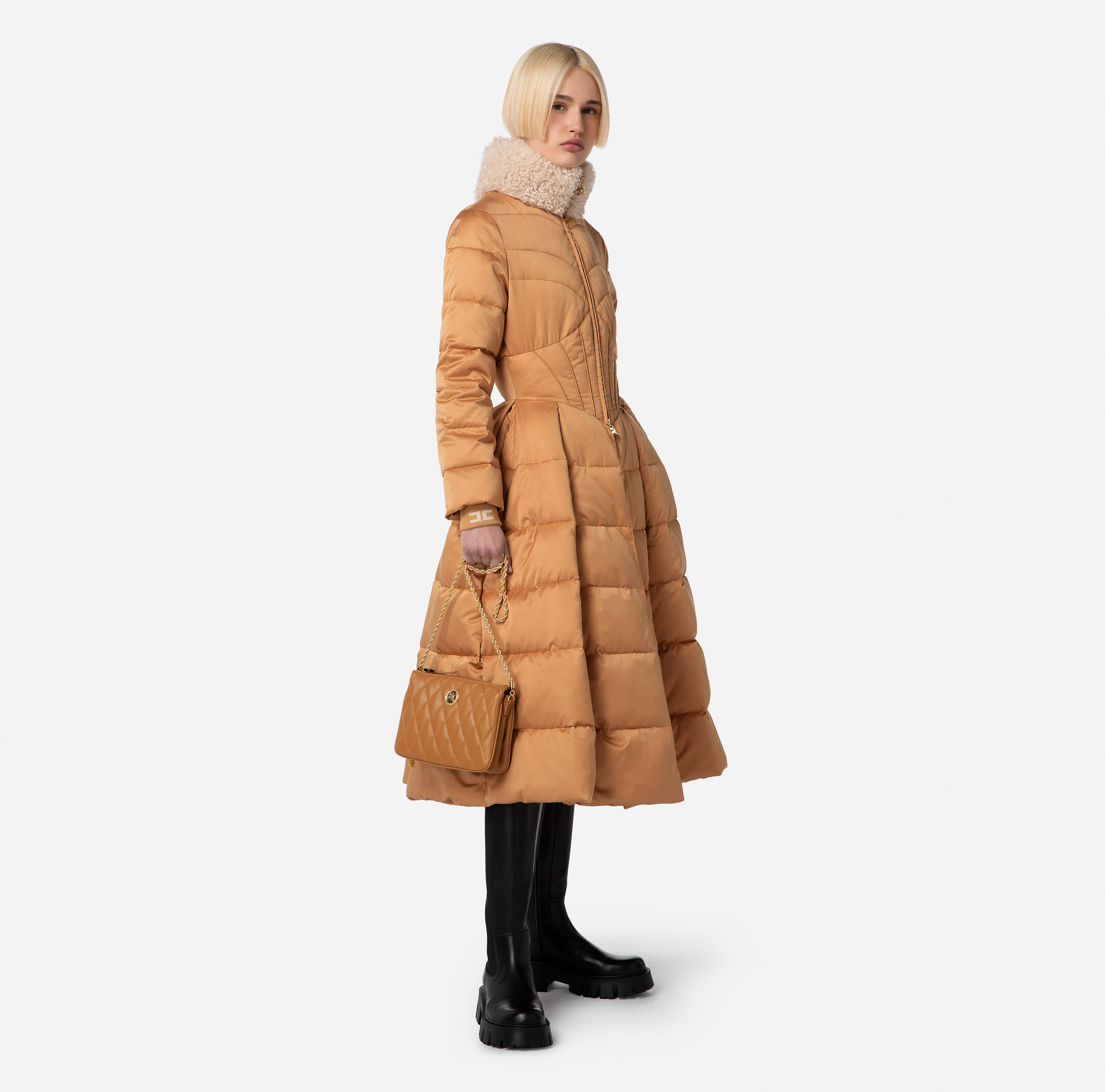 Down jacket in satin voile with circle skirt - Elisabetta Franchi