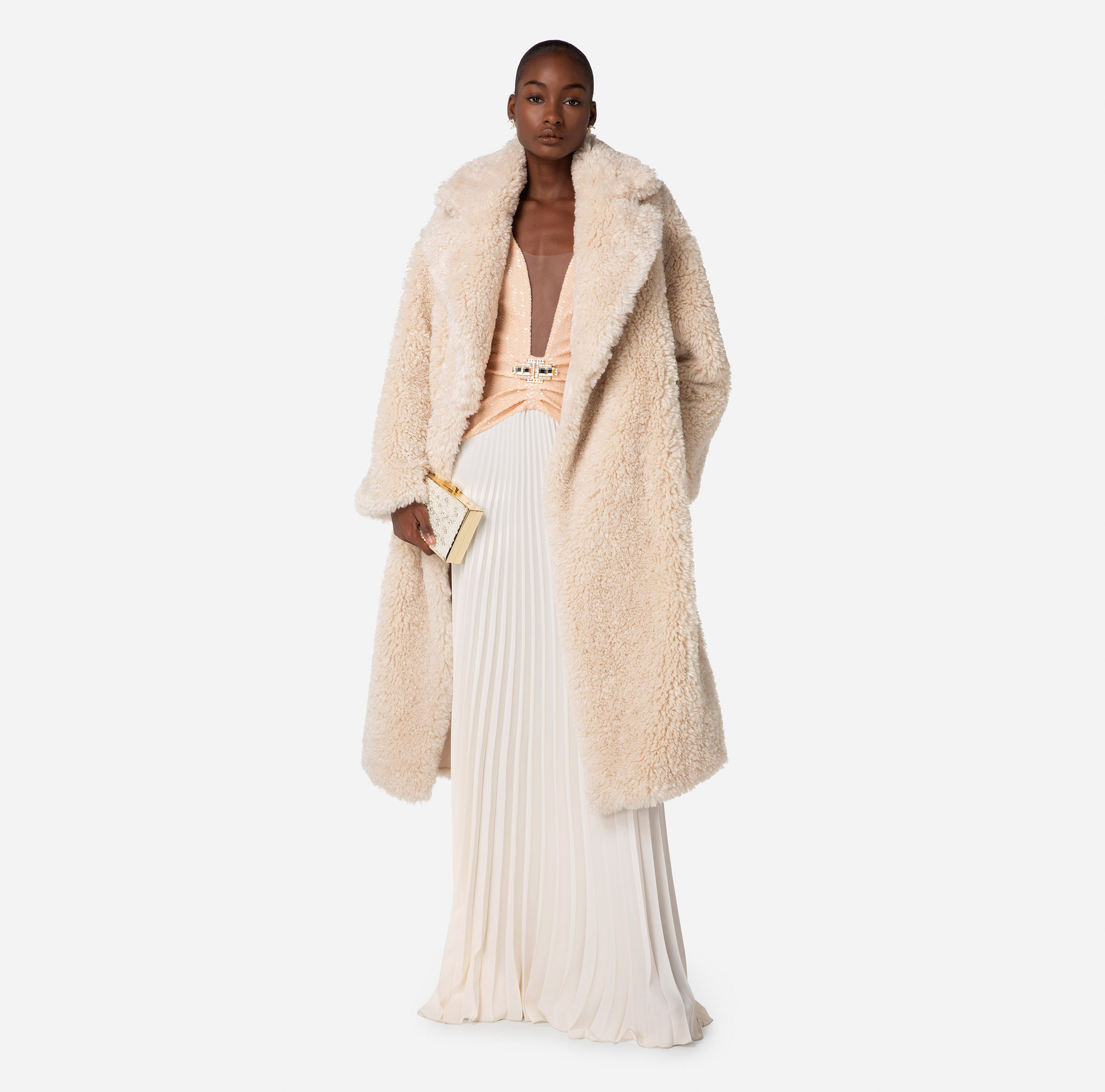 Reversible coat in satin voile and soft effect fabric - Elisabetta Franchi