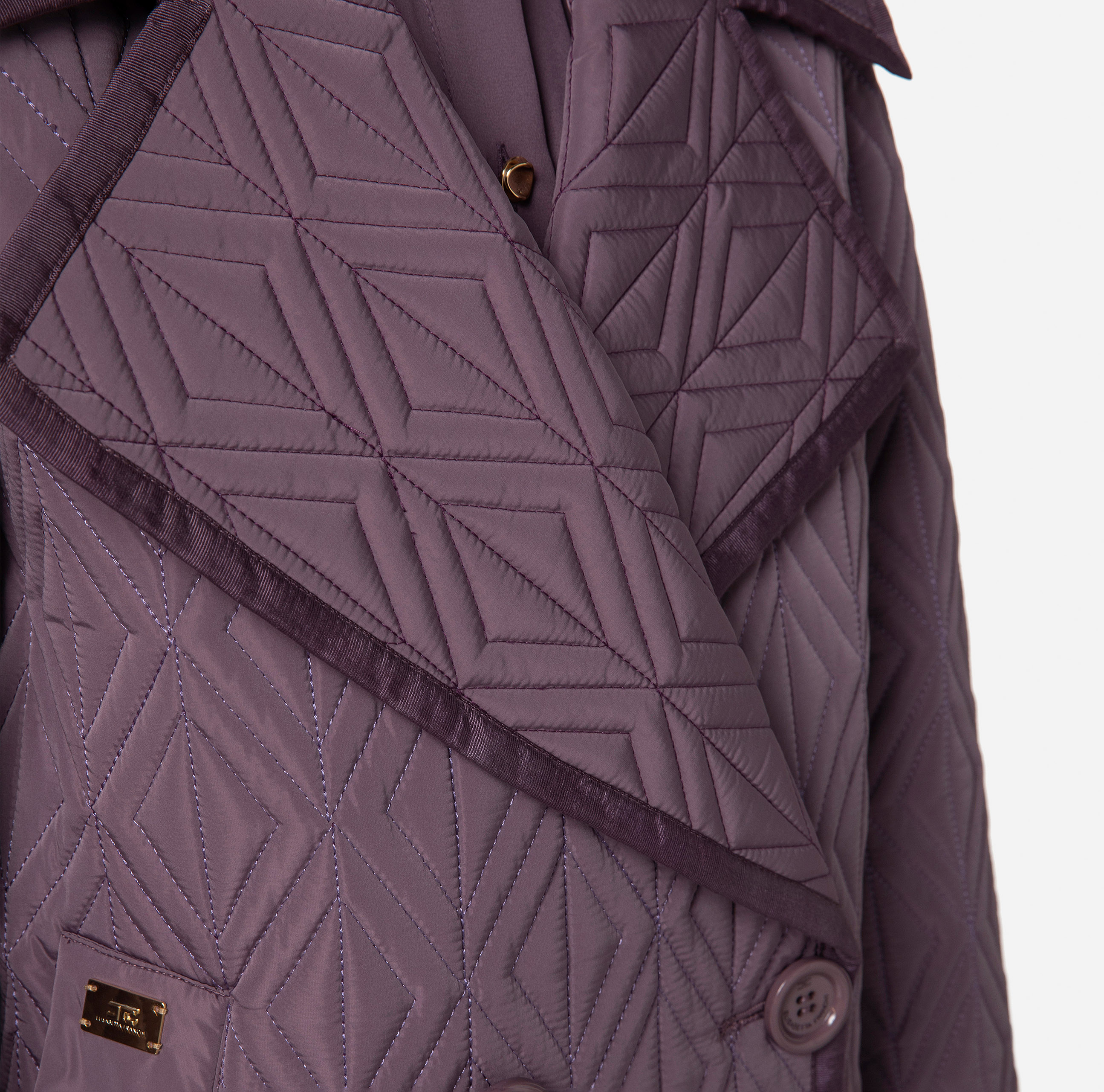 Reefer down jacket in satin voile with diamond pattern - Elisabetta Franchi