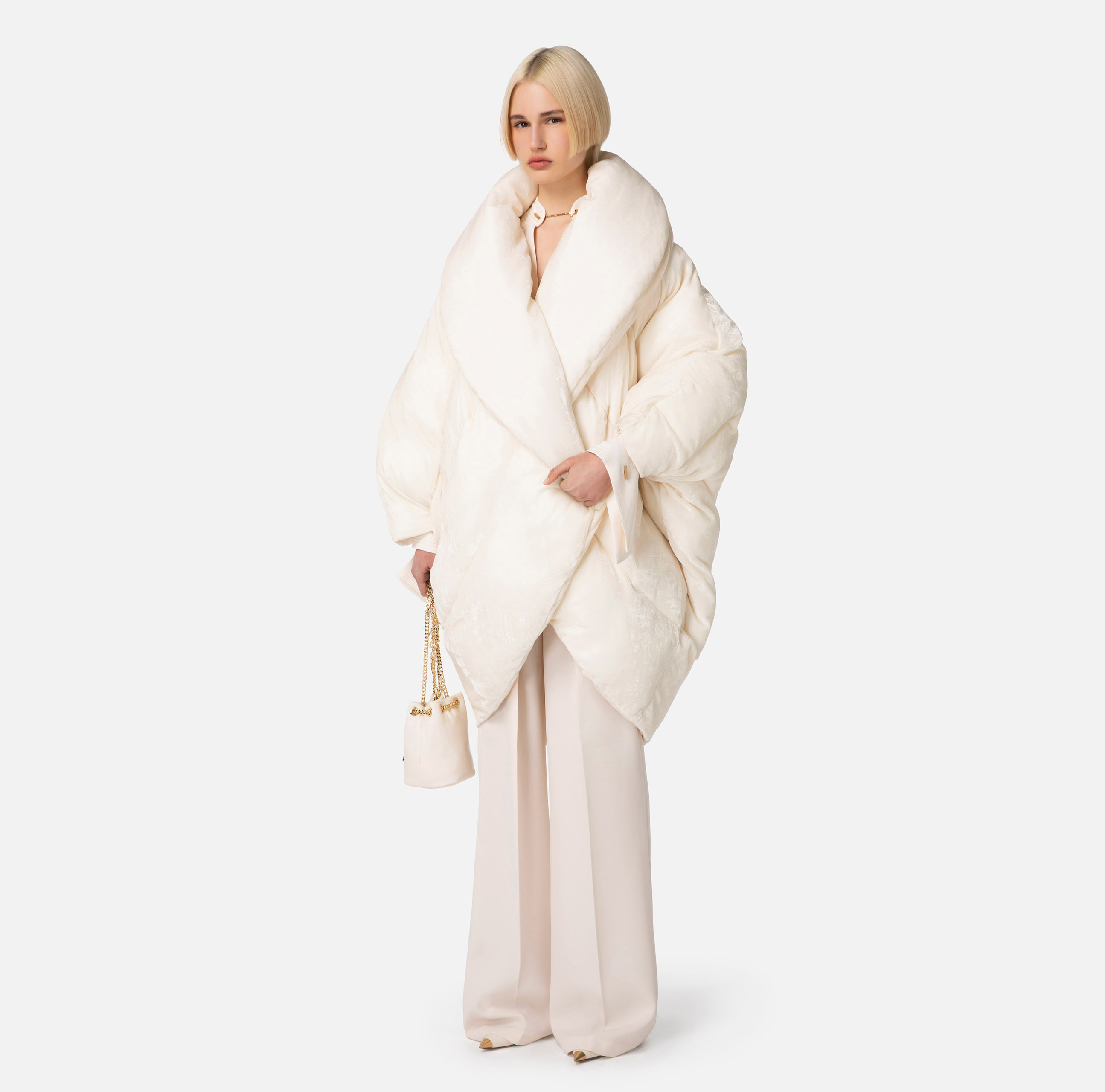 Velvet kimono quilted coat with lapels - Elisabetta Franchi