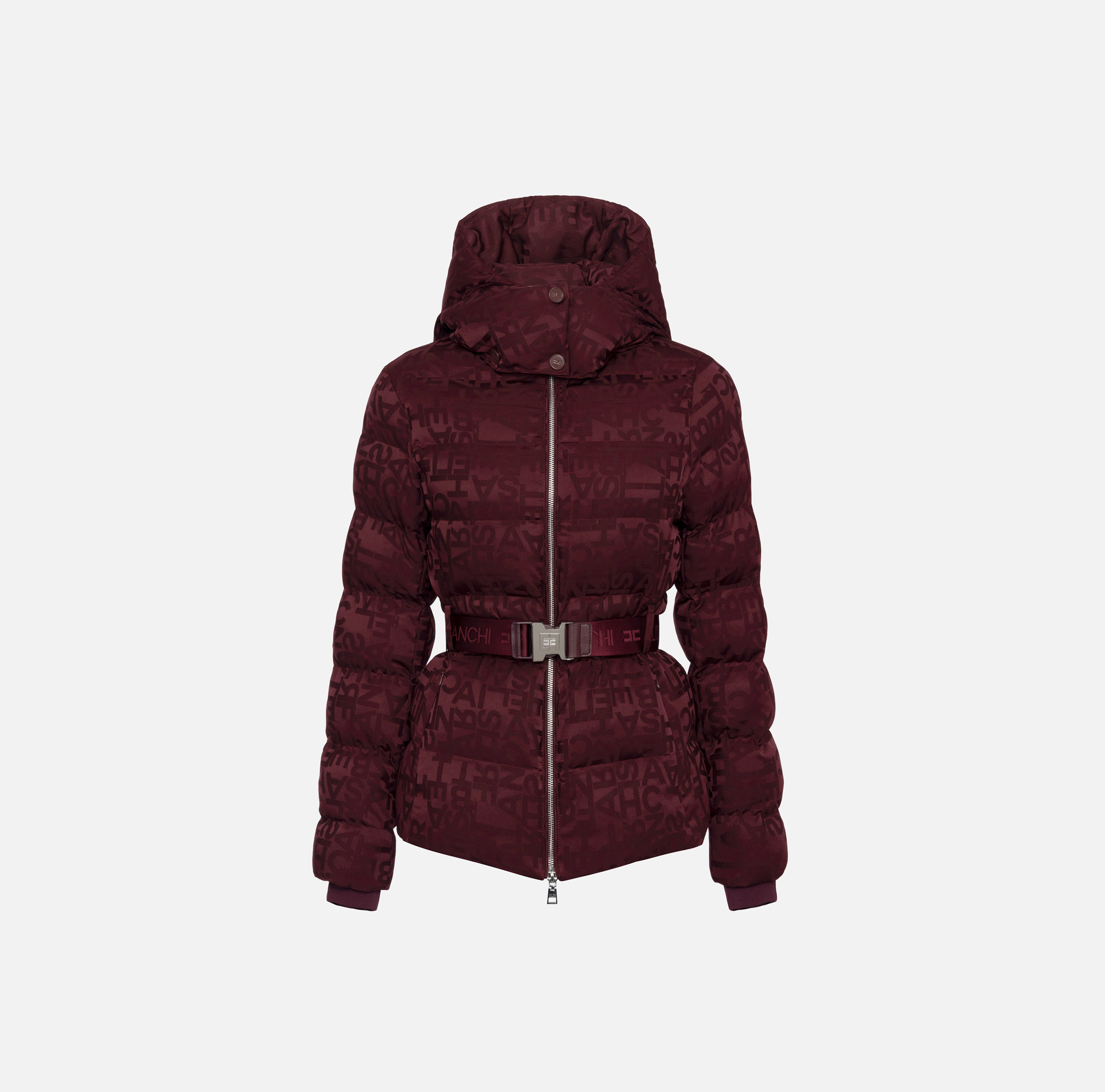 Short down jacket in nylon jacquard with lettering - Elisabetta Franchi