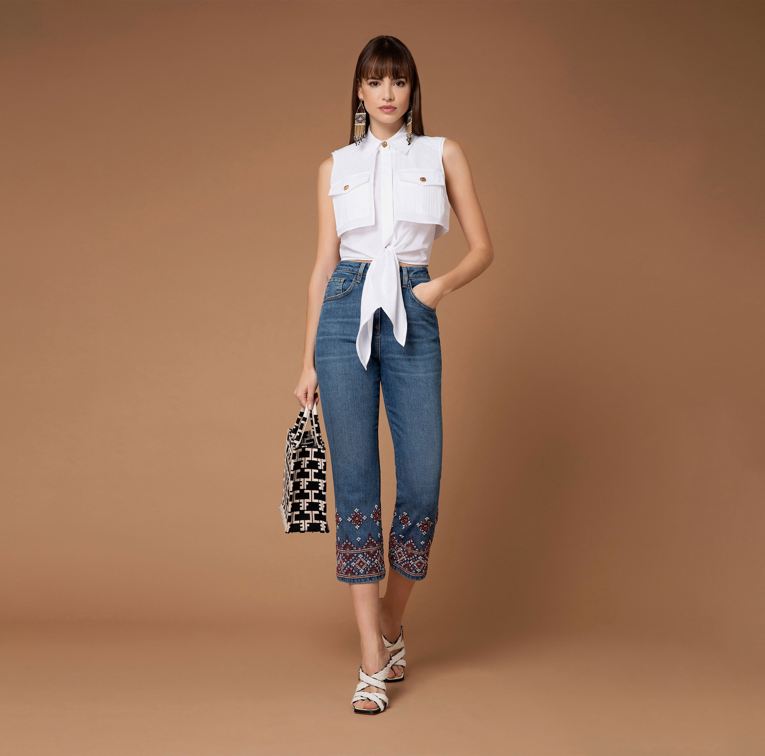 Five-pocket jeans with ethnic embroidery - Elisabetta Franchi