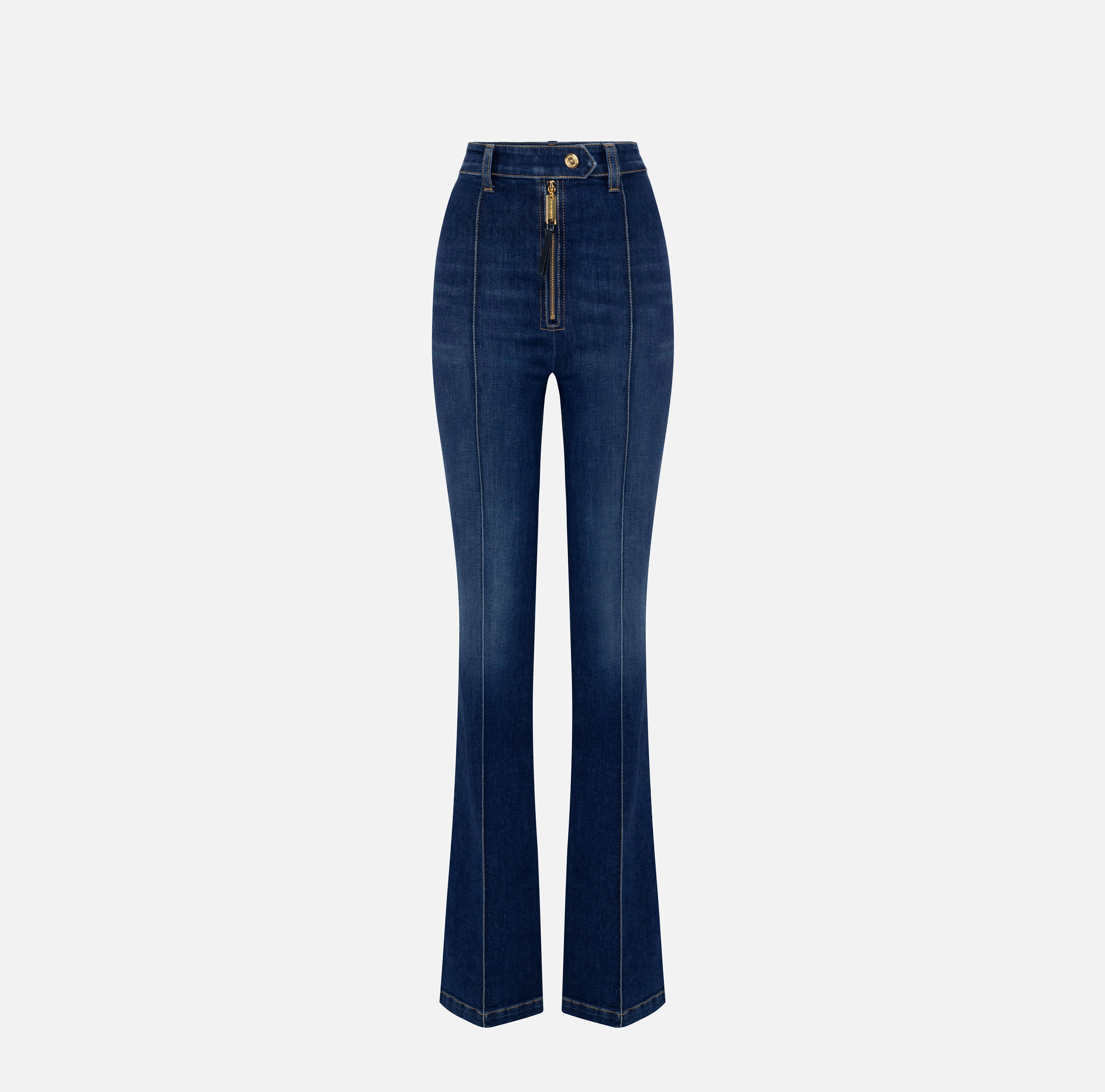 Jeans a zampa in cotone stretch con nervature - Elisabetta Franchi