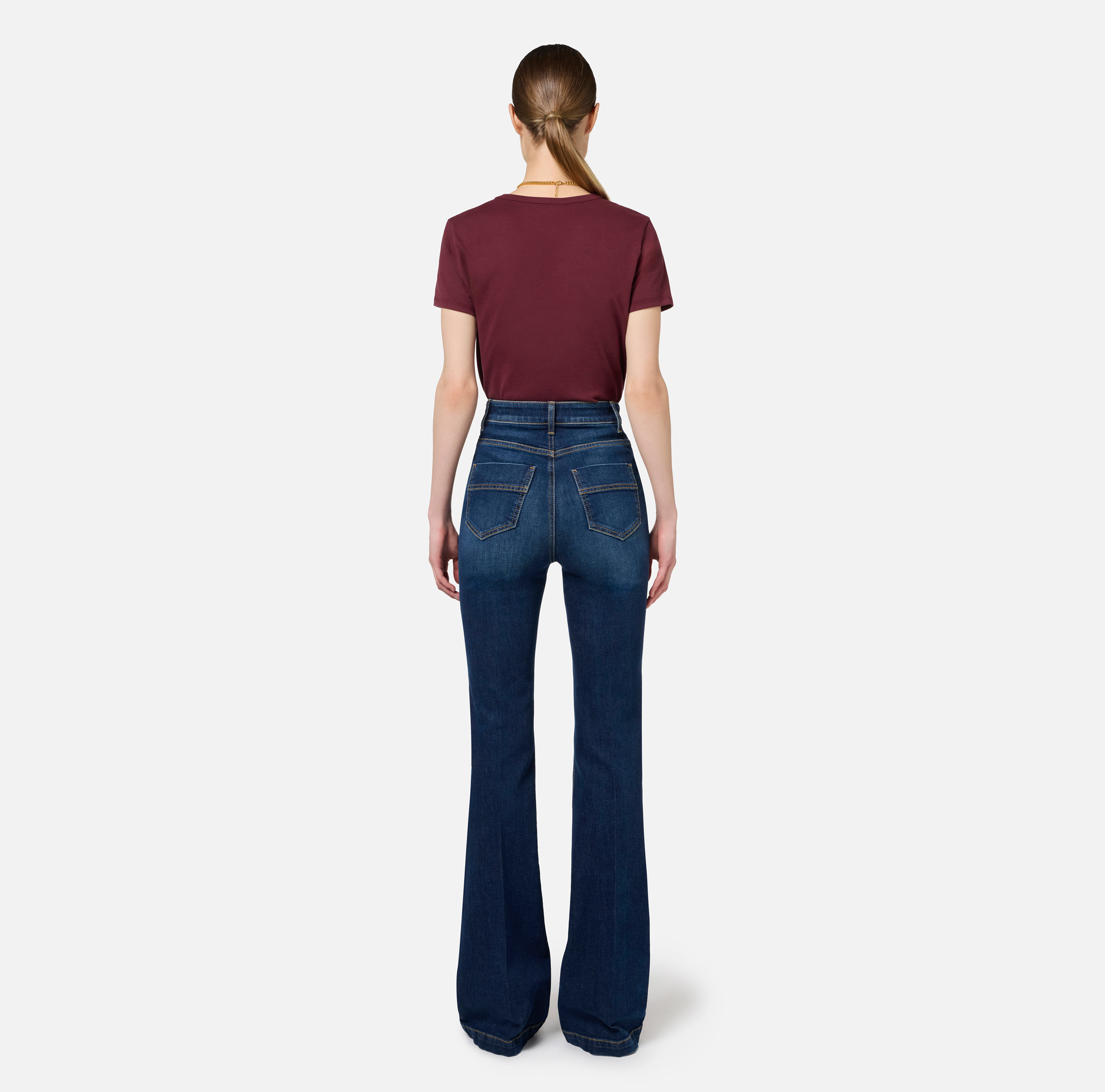 Jeansy z przedłużanymi nogawkami z bawełny ze stretchem i szwami - Elisabetta Franchi