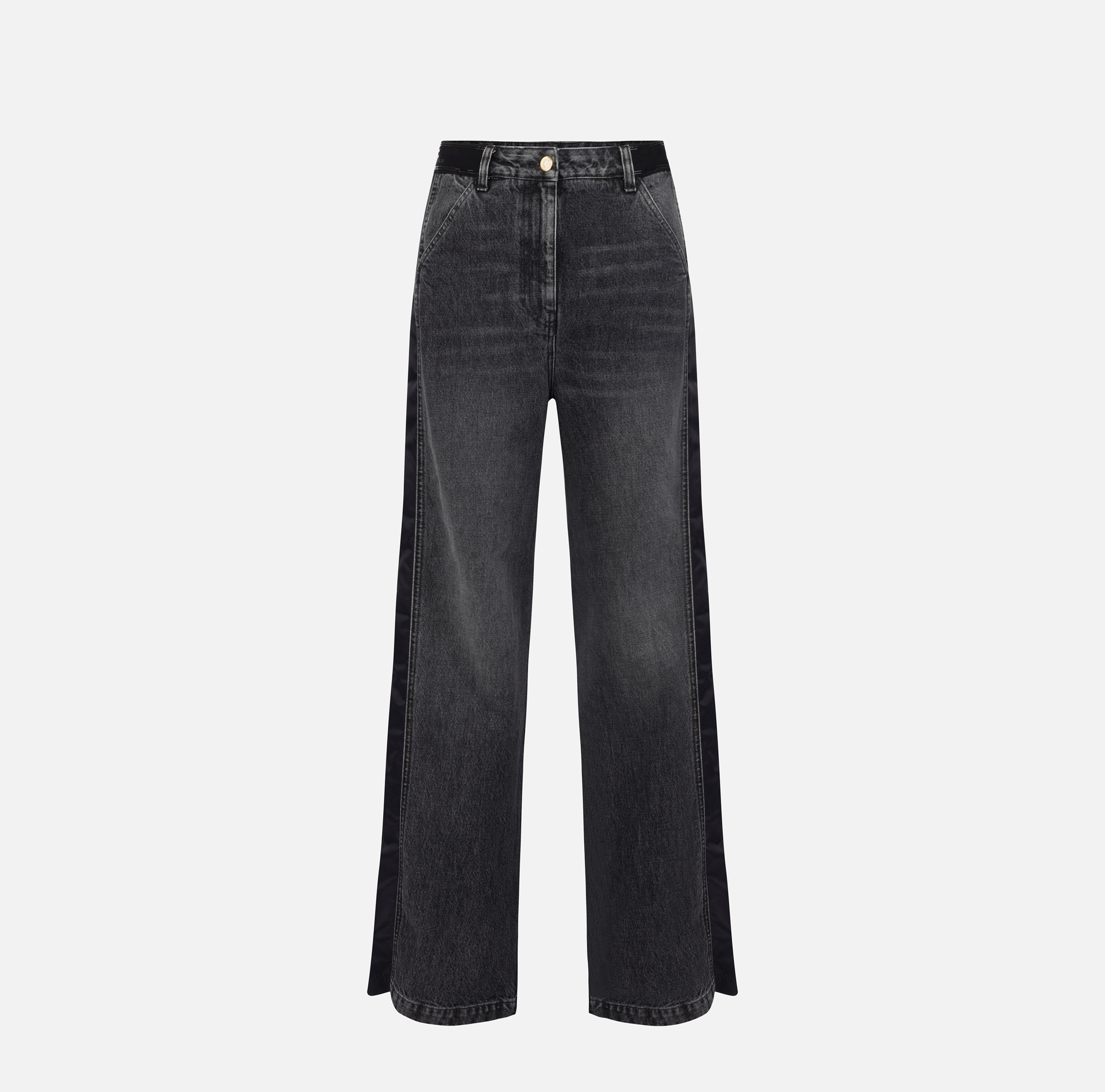 Pantalón denim de pernera ancha en algodón con aplicaciones de nylon - ABBIGLIAMENTO - Elisabetta Franchi