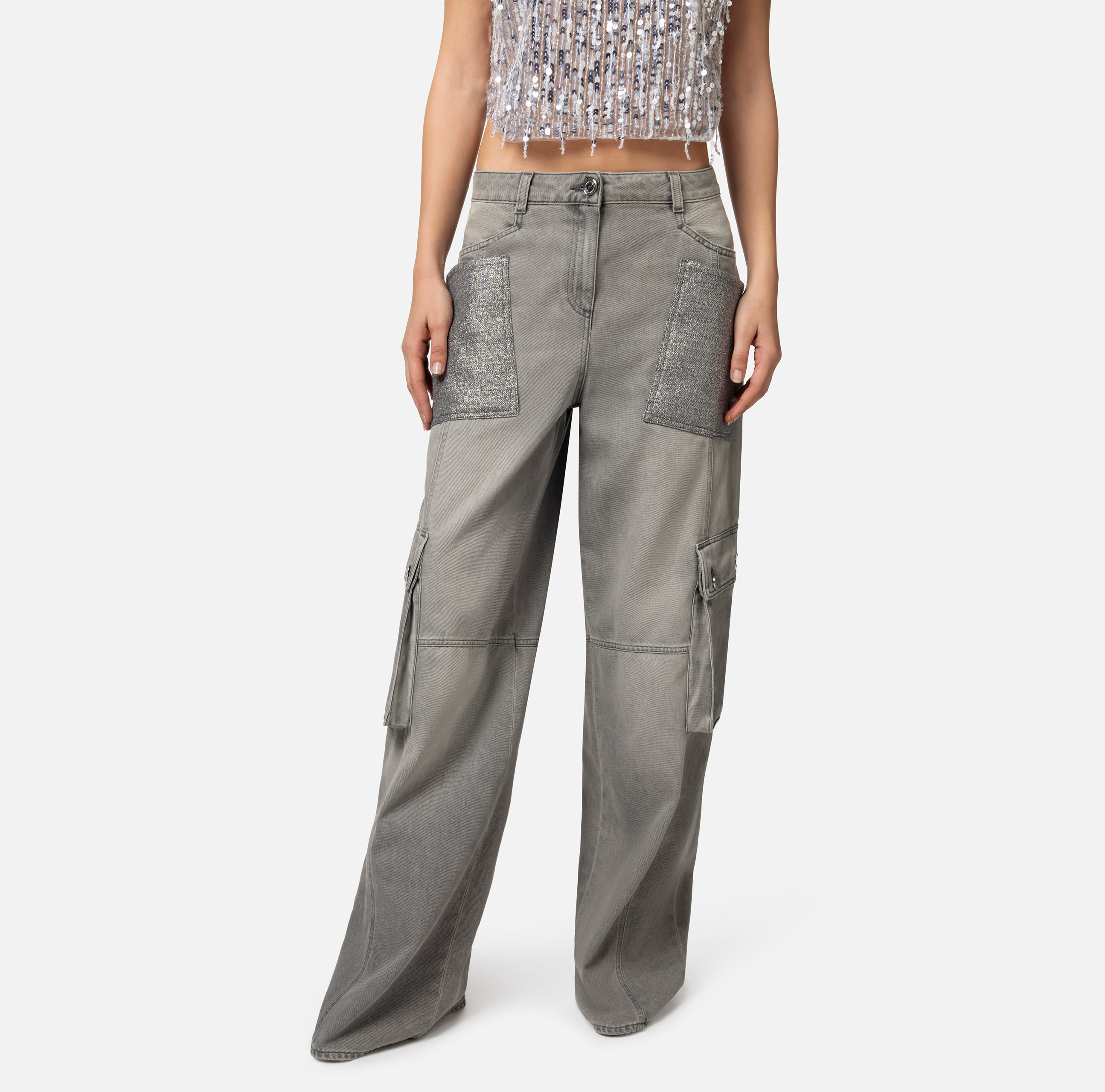 Cargo jeans with tweed pockets - Elisabetta Franchi