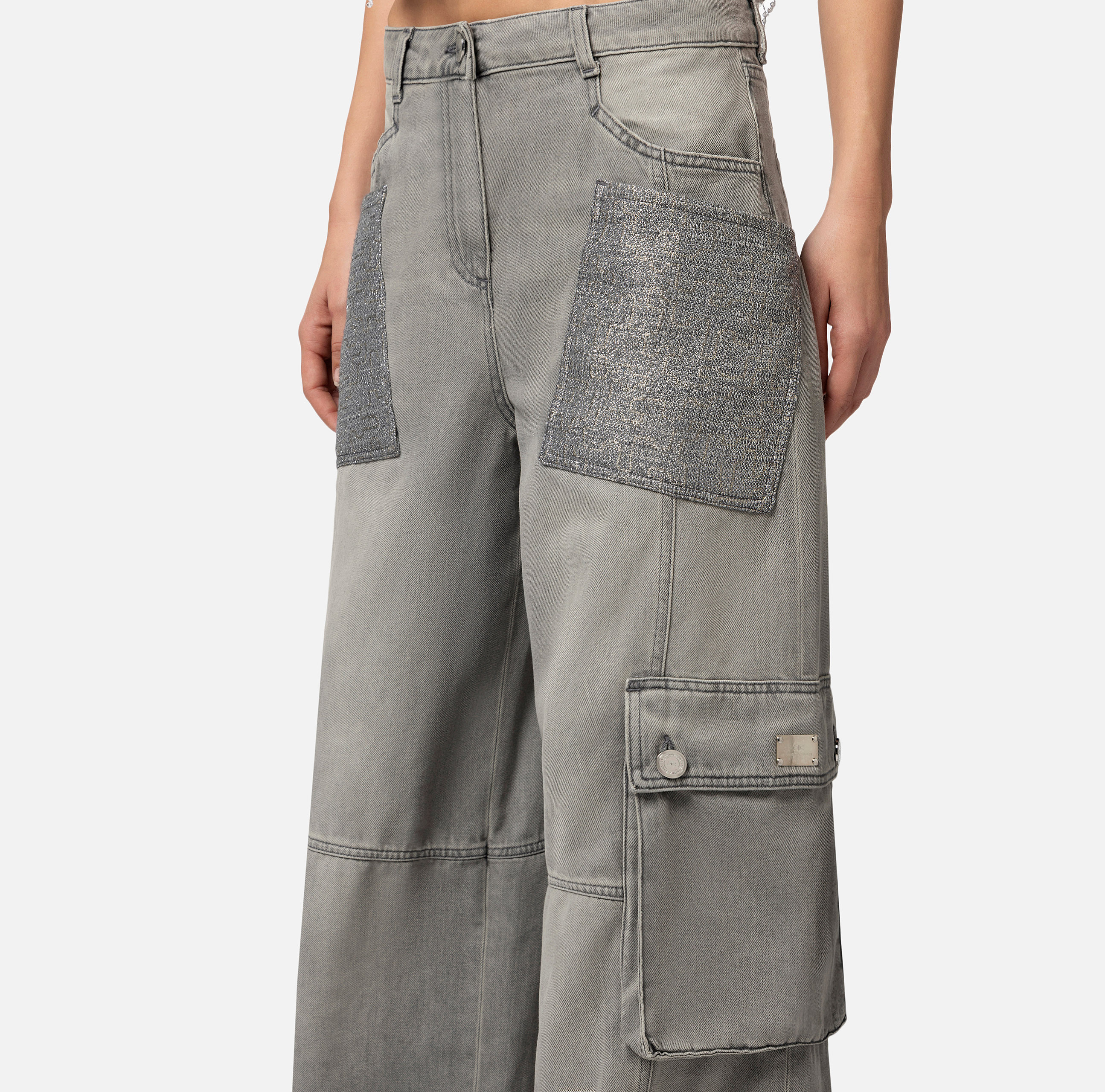 Cargo jeans with tweed pockets - Elisabetta Franchi