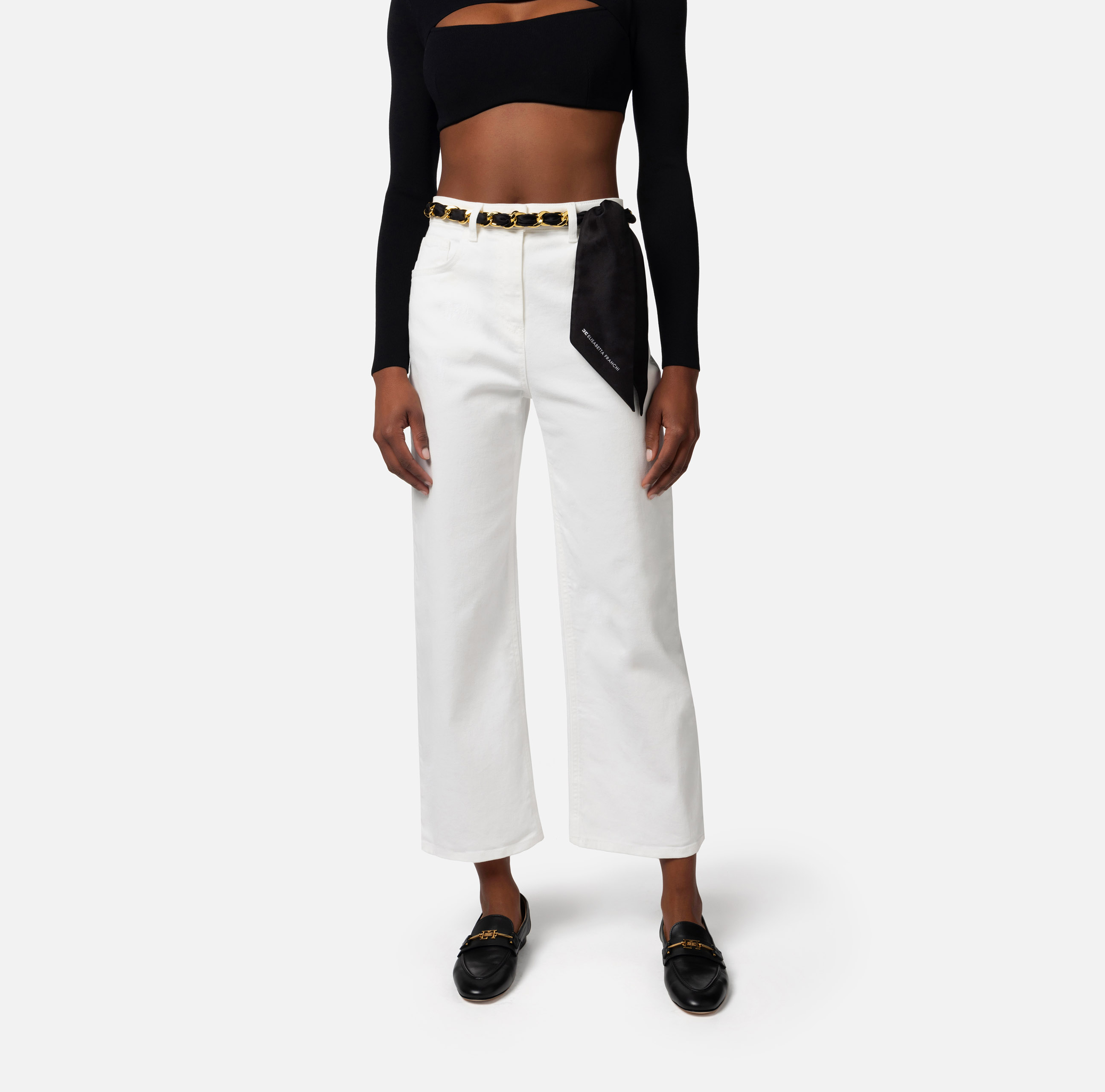 Cropped palazzo jeans with chain belt - Elisabetta Franchi