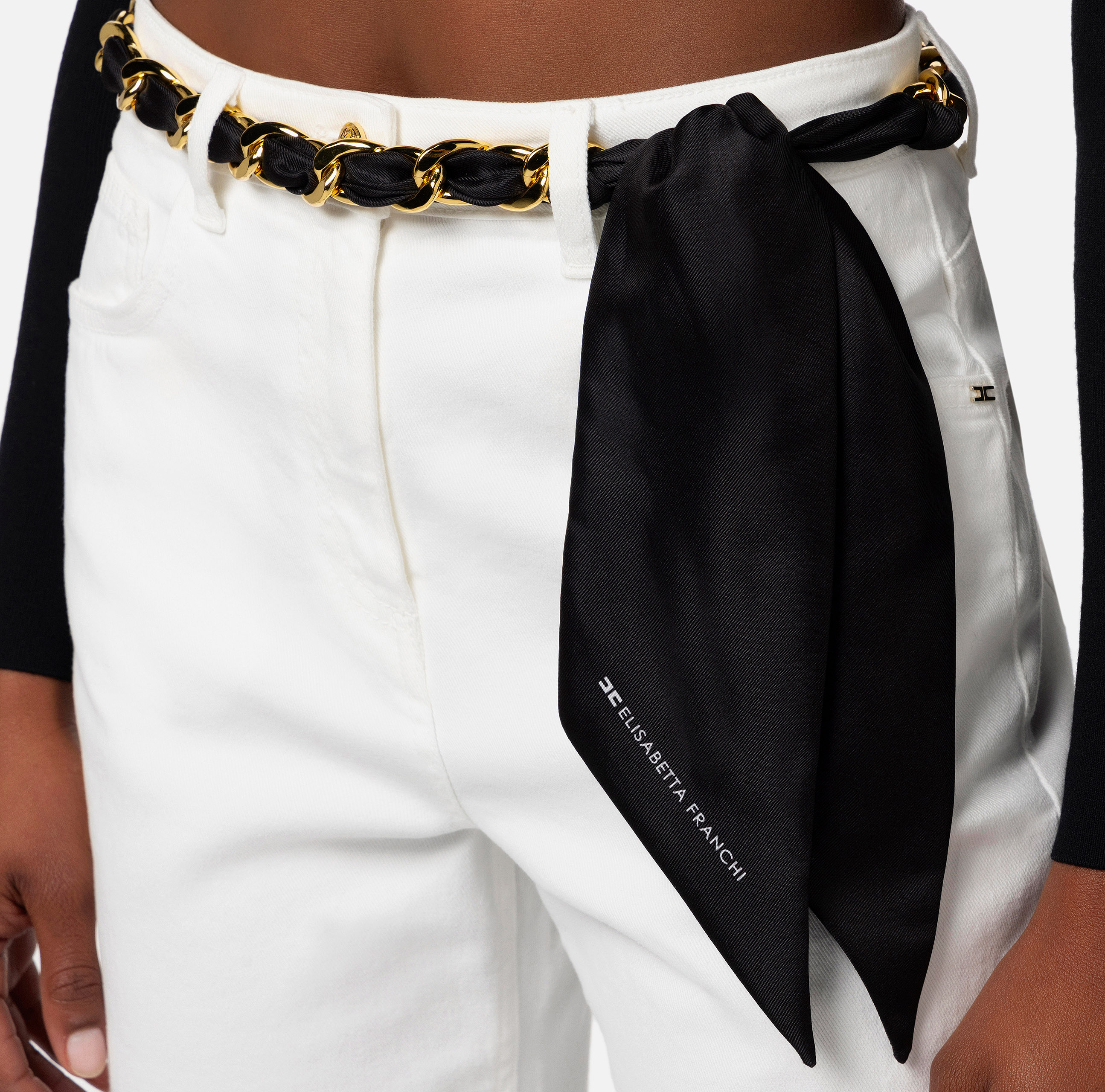 Cropped palazzo jeans with chain belt - Elisabetta Franchi
