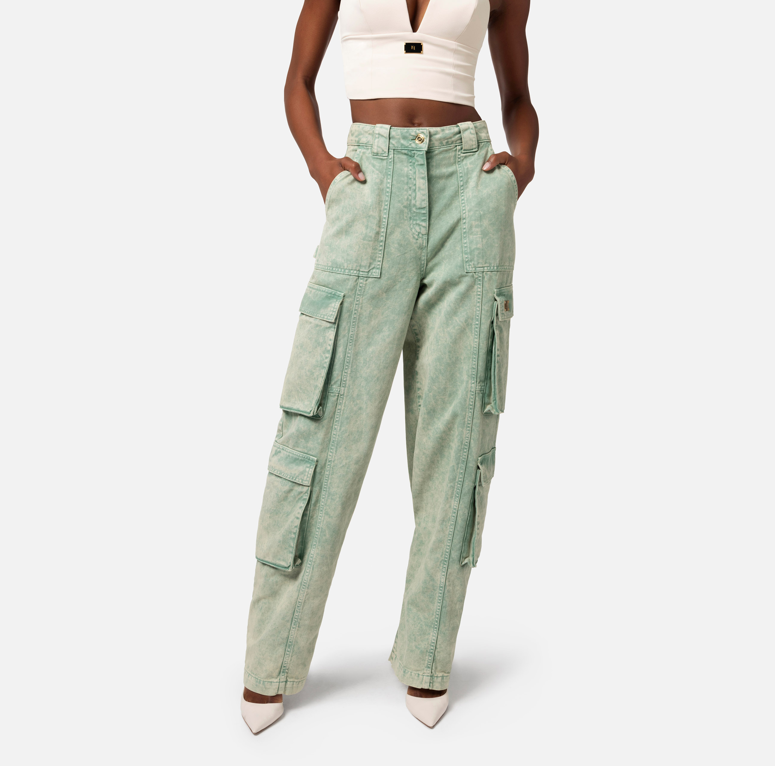 Farbige Cargo-Jeans mit Reißverschluss hinten - Elisabetta Franchi