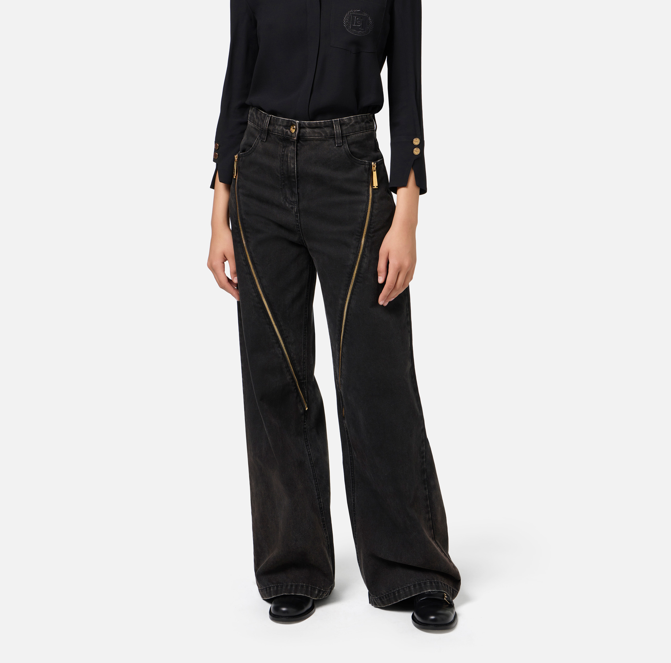 Wide leg cotton jeans with zip - Elisabetta Franchi