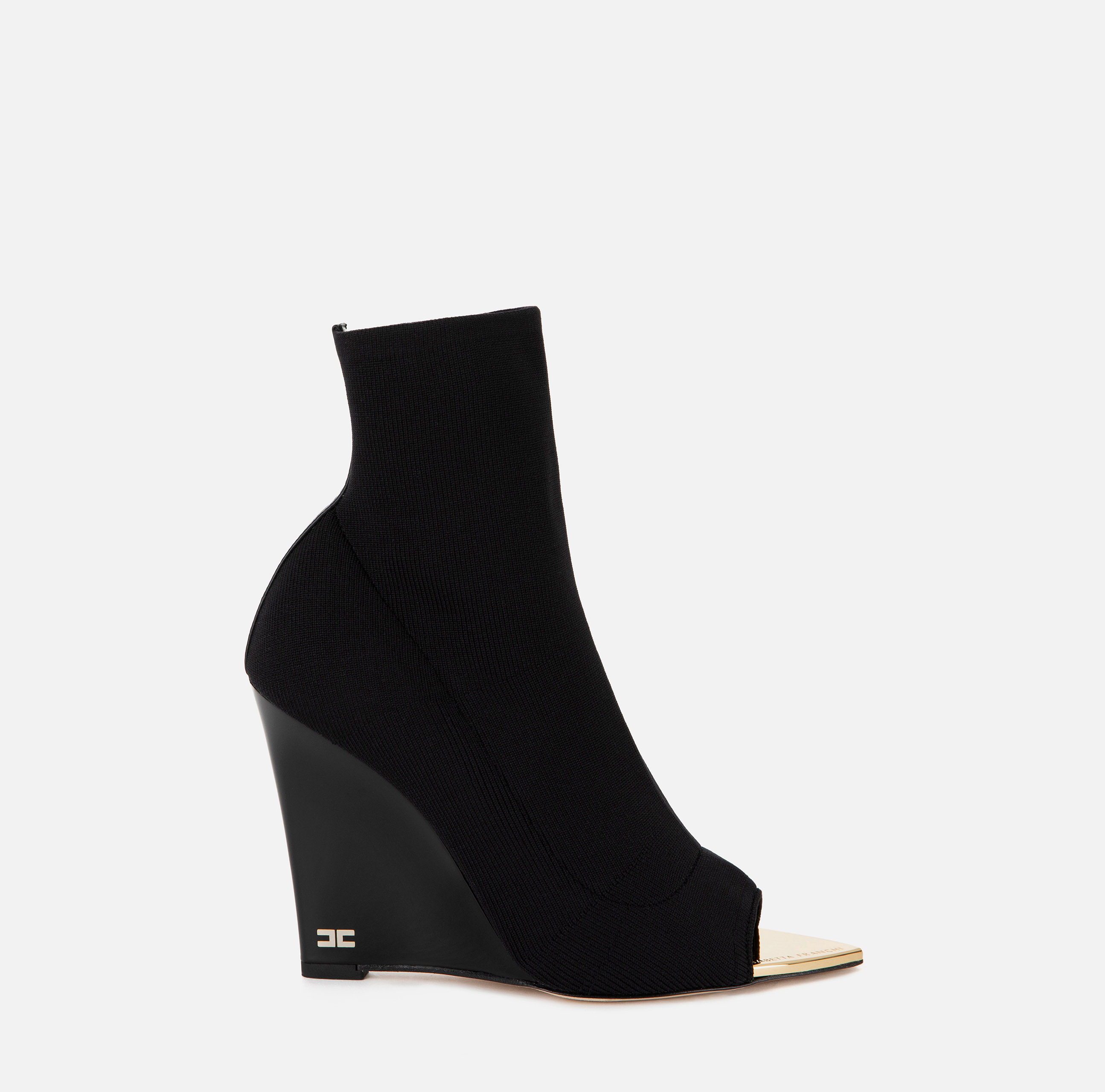 Knit ankle boot with wedge and open toe - SCARPE - Elisabetta Franchi