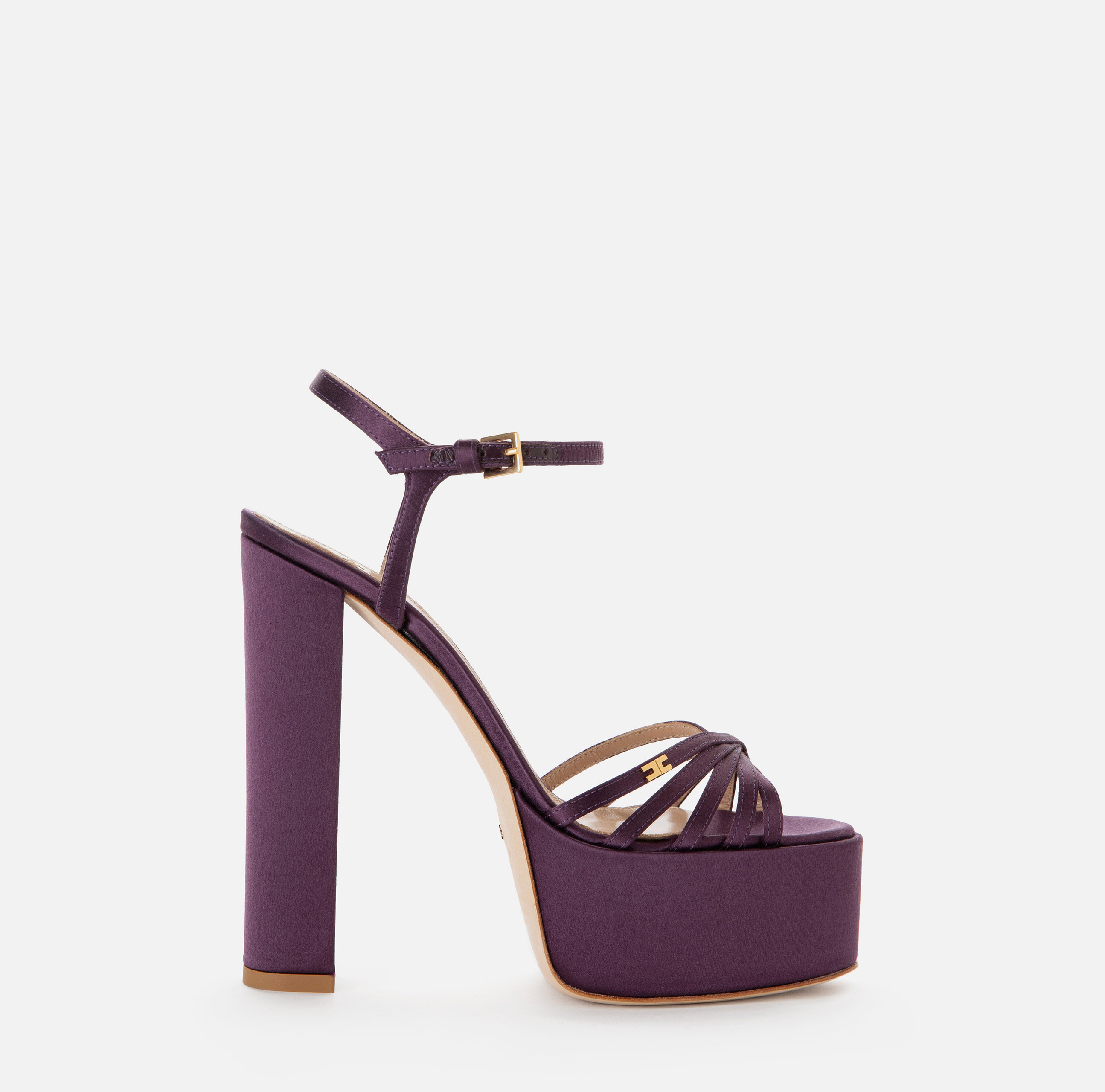 Satynowe sandały na platformie z nitami z logo - SCARPE - Elisabetta Franchi