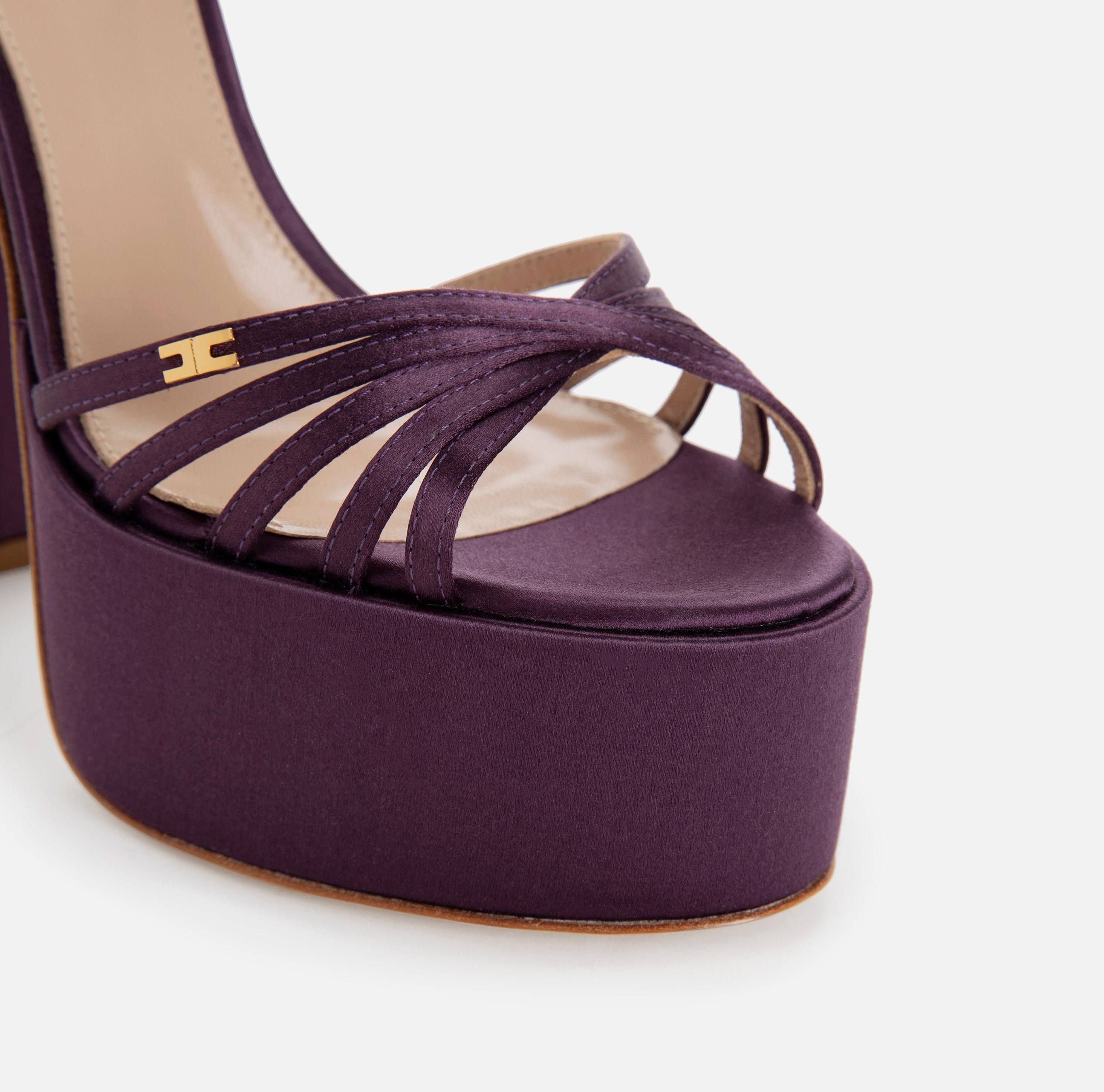 Satin platform sandal with logo rivets - Elisabetta Franchi