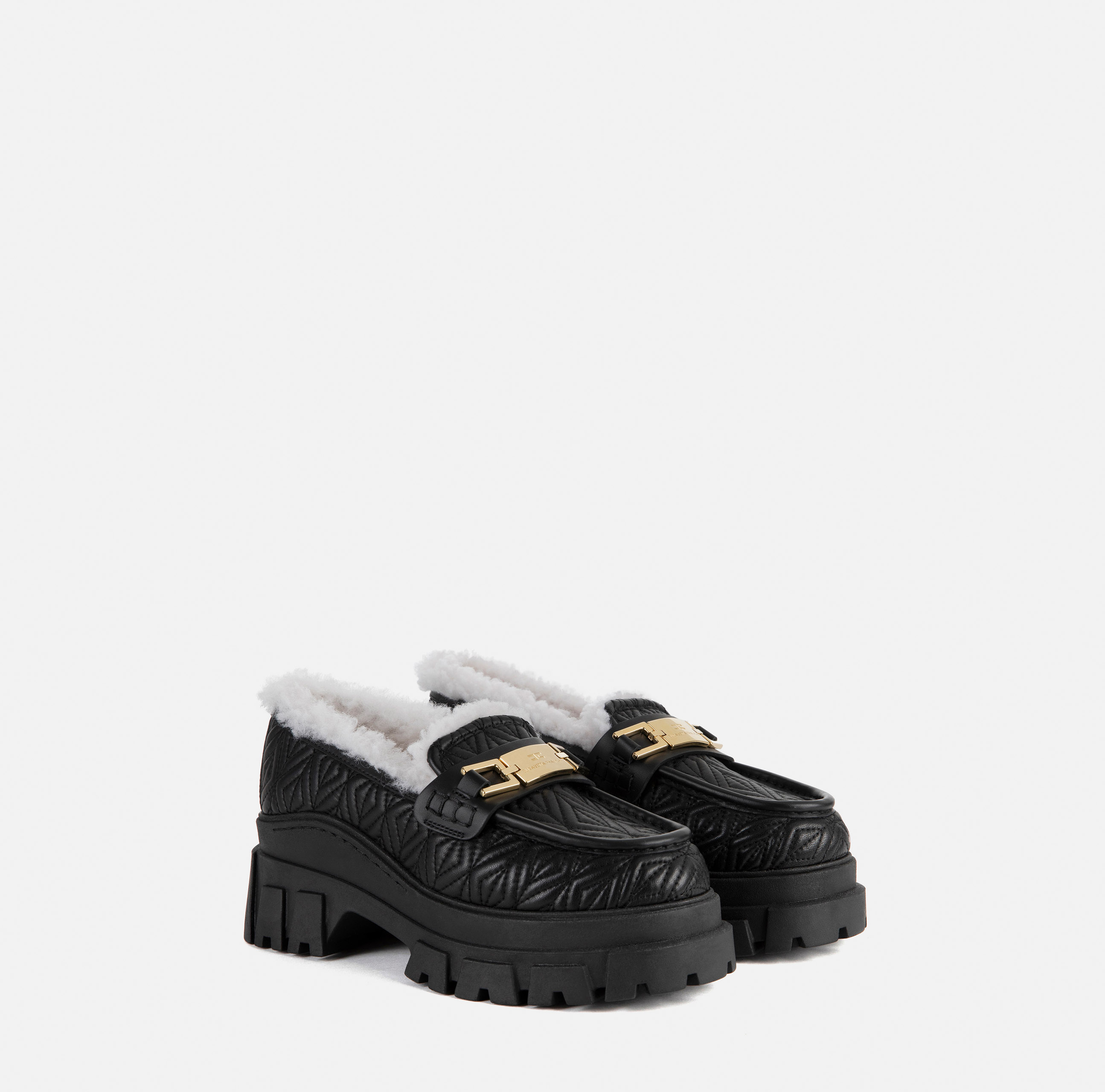 Nappa loafer with horsebit and faux sheepskin - Elisabetta Franchi