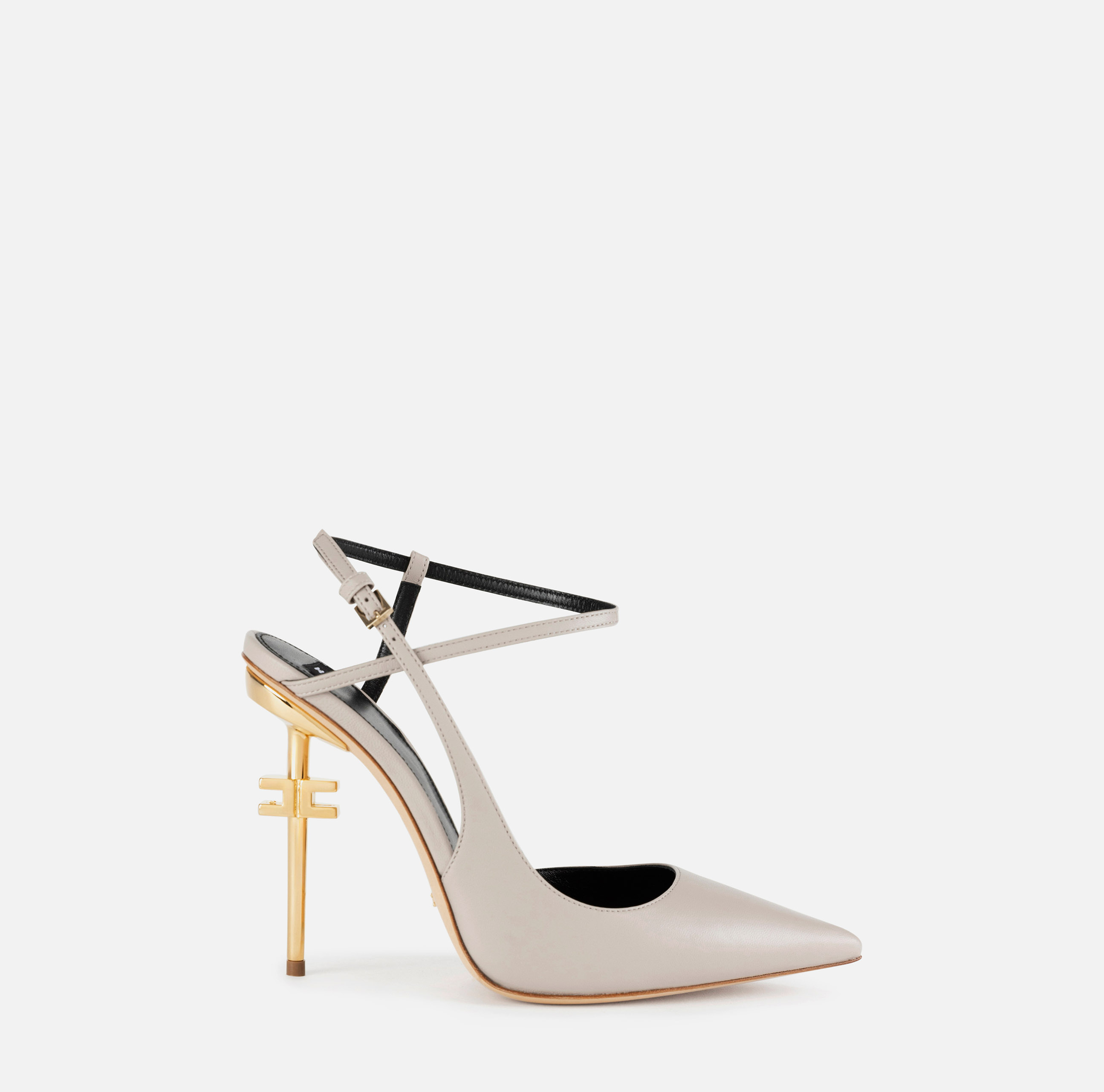 Leather slingback with logoed heel - SCARPE - Elisabetta Franchi