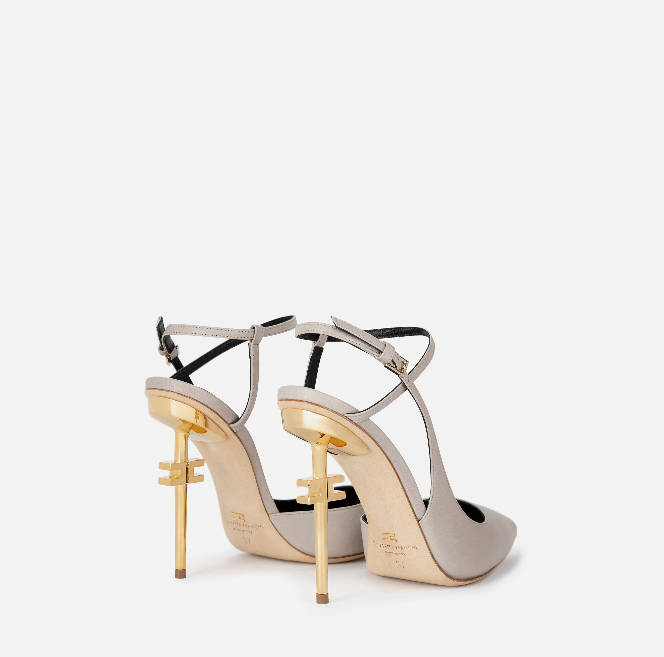 Leather slingback with logoed heel - Elisabetta Franchi