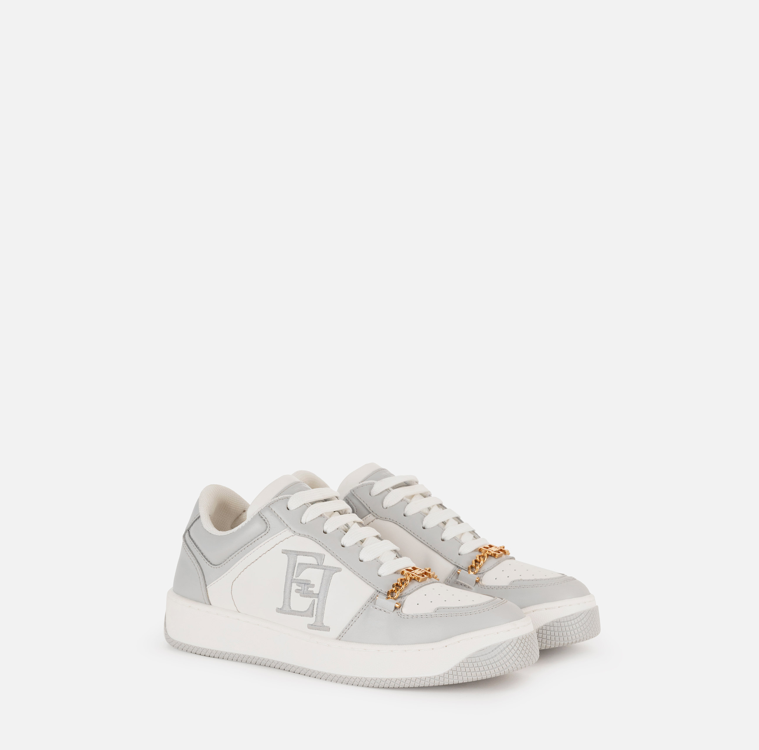 Leather sneakers with embroidered logo - Elisabetta Franchi