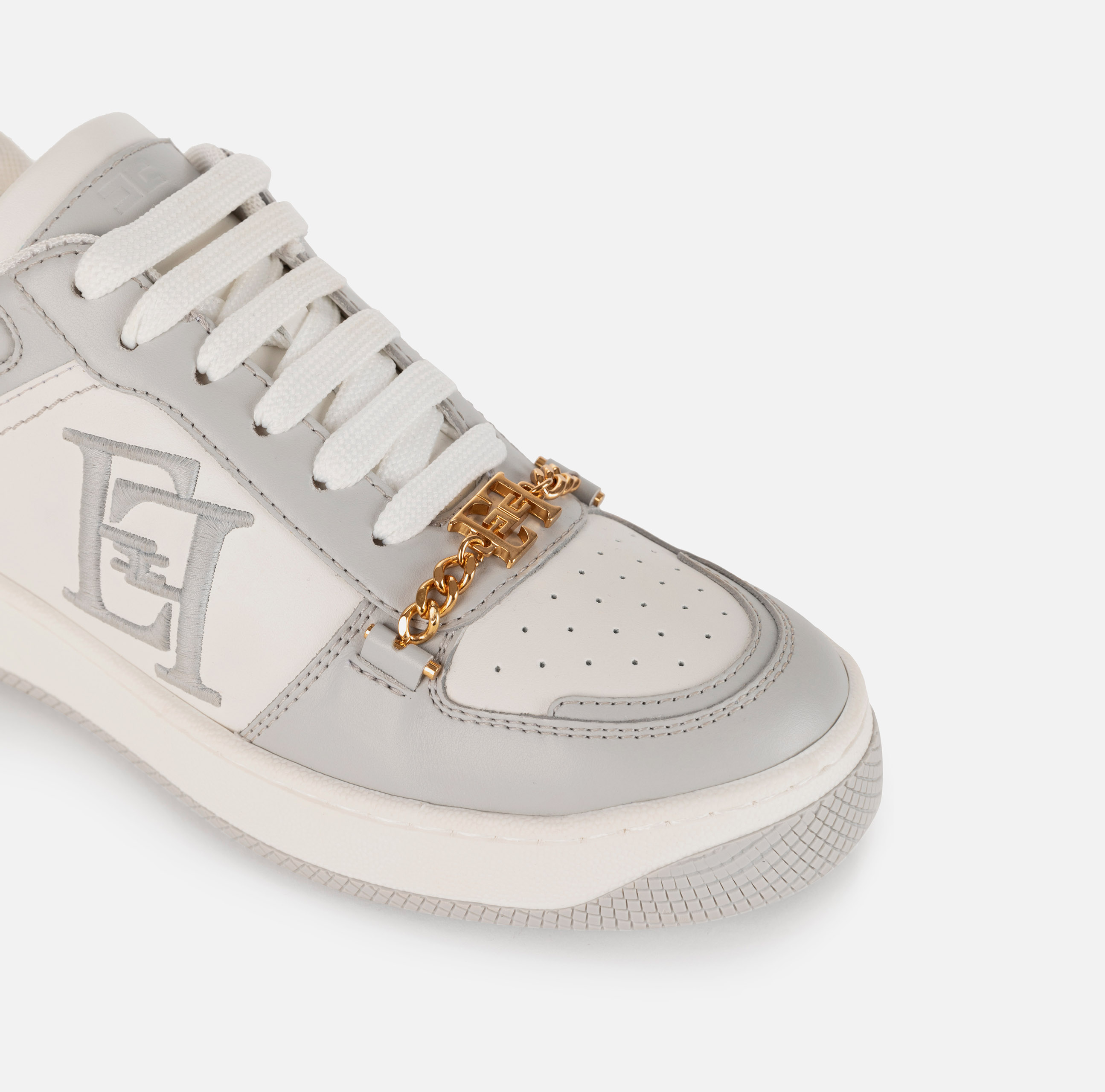 Leather sneakers with embroidered logo - Elisabetta Franchi