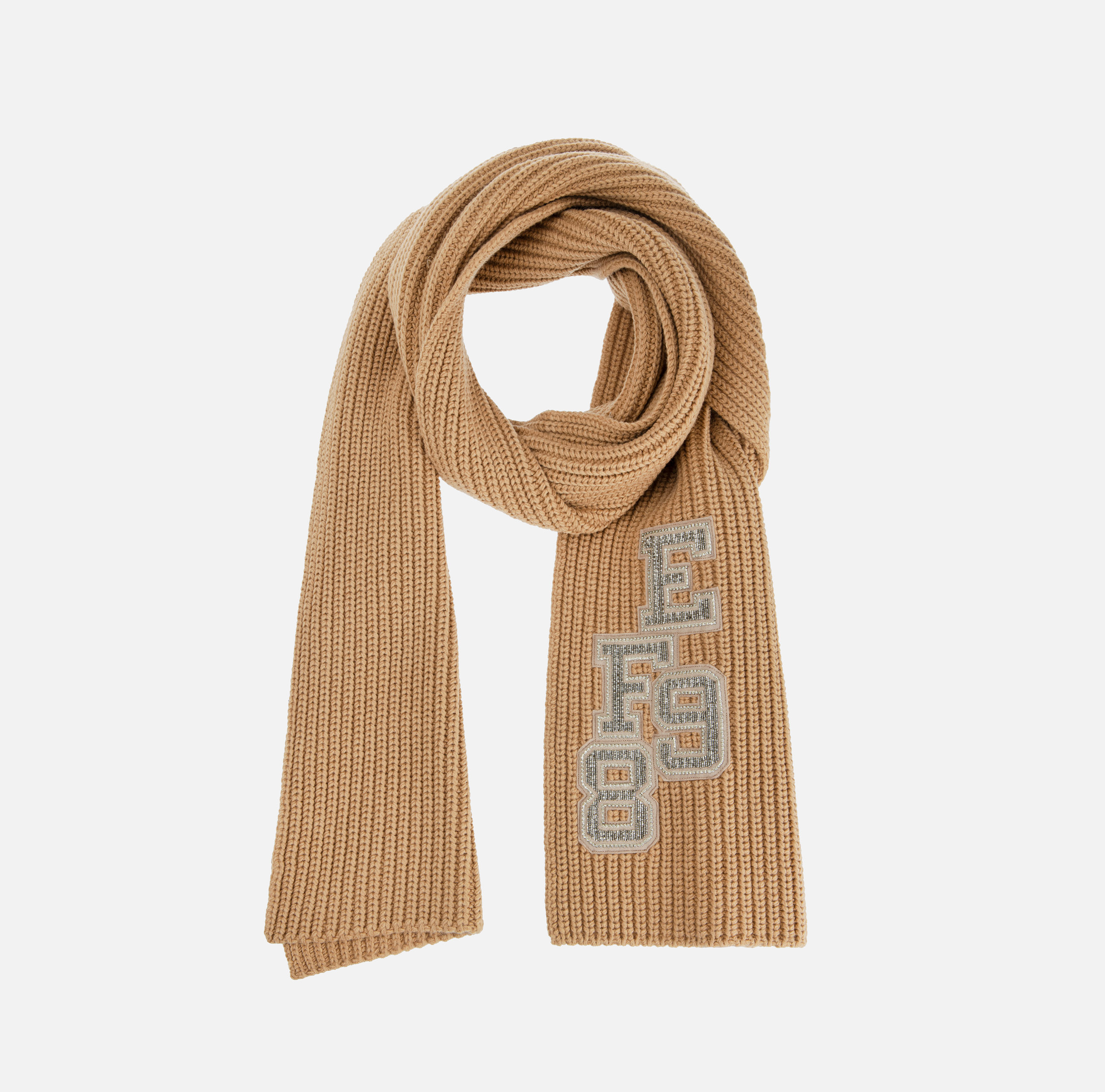 Ribbed wool scarf with college-style patch - ACCESSORI - Elisabetta Franchi