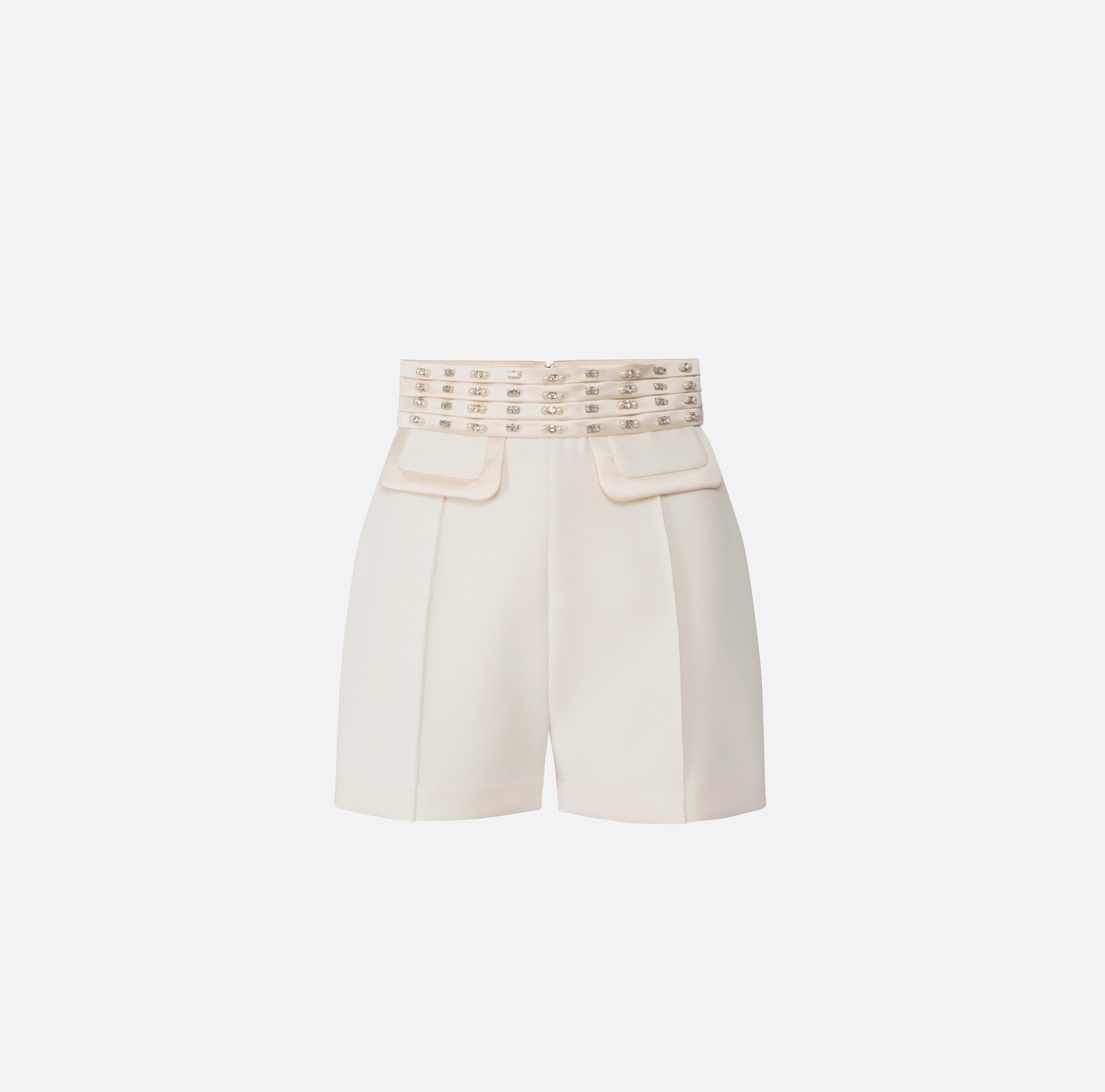 Crêpe shorts with embroidered high waistband - Elisabetta Franchi