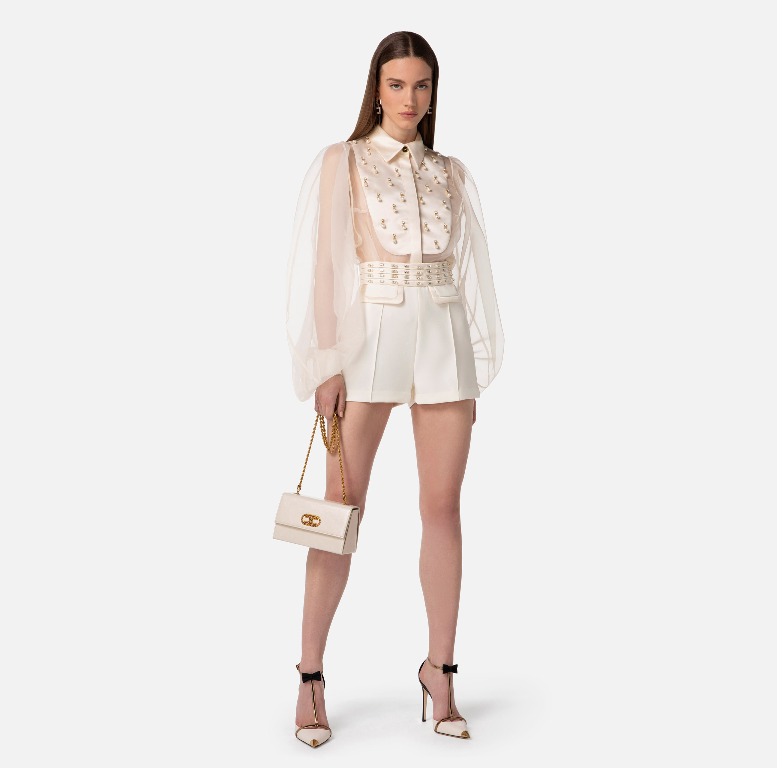Crêpe shorts with embroidered high waistband - Elisabetta Franchi
