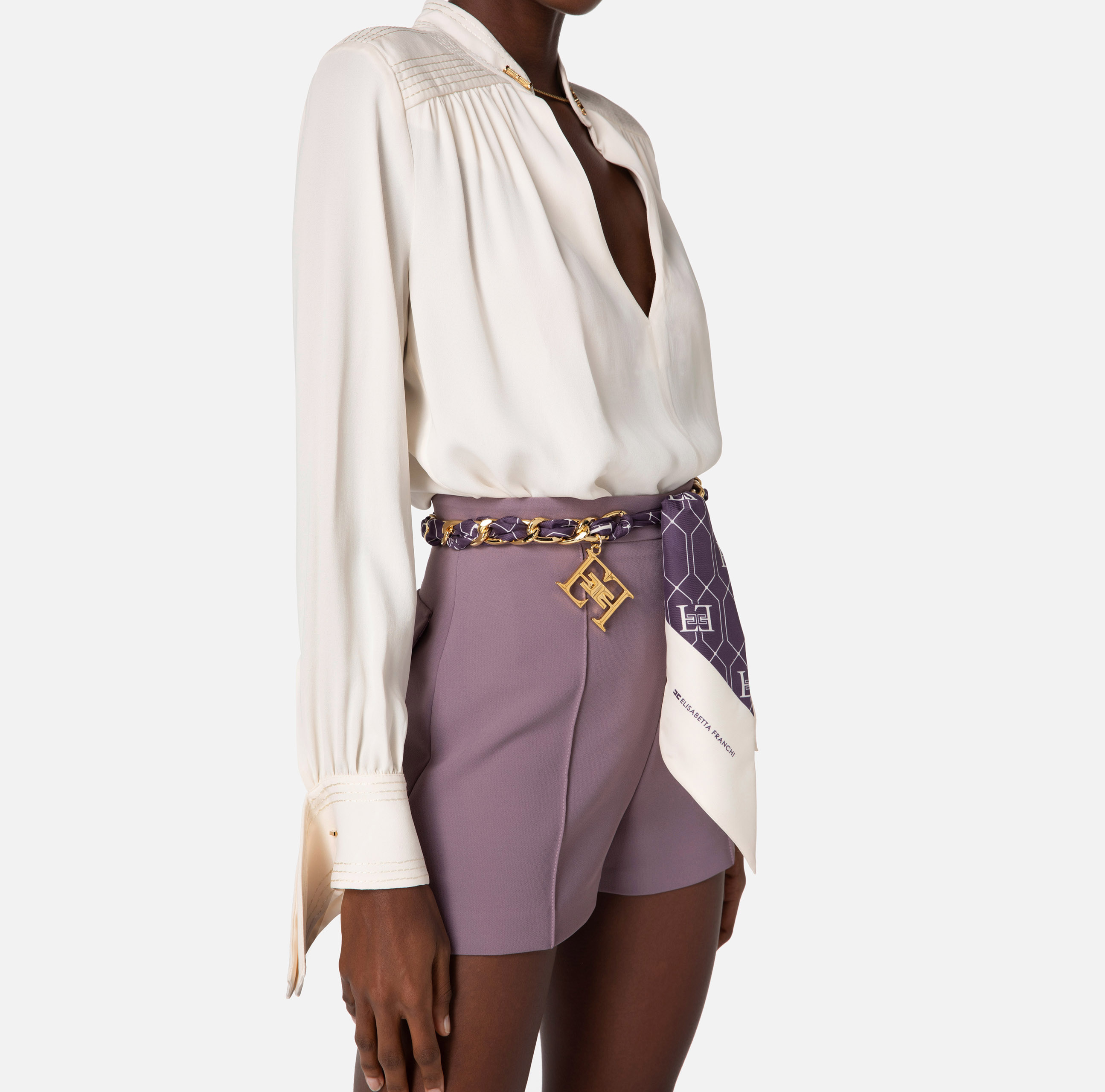 Double crêpe shorts with foulard chain belt - Elisabetta Franchi