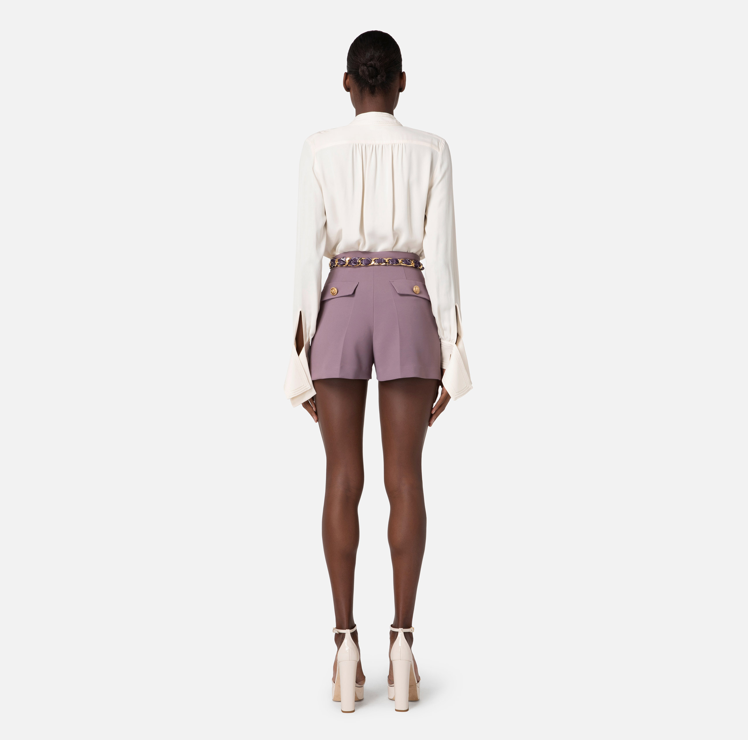 Double crêpe shorts with foulard chain belt - Elisabetta Franchi