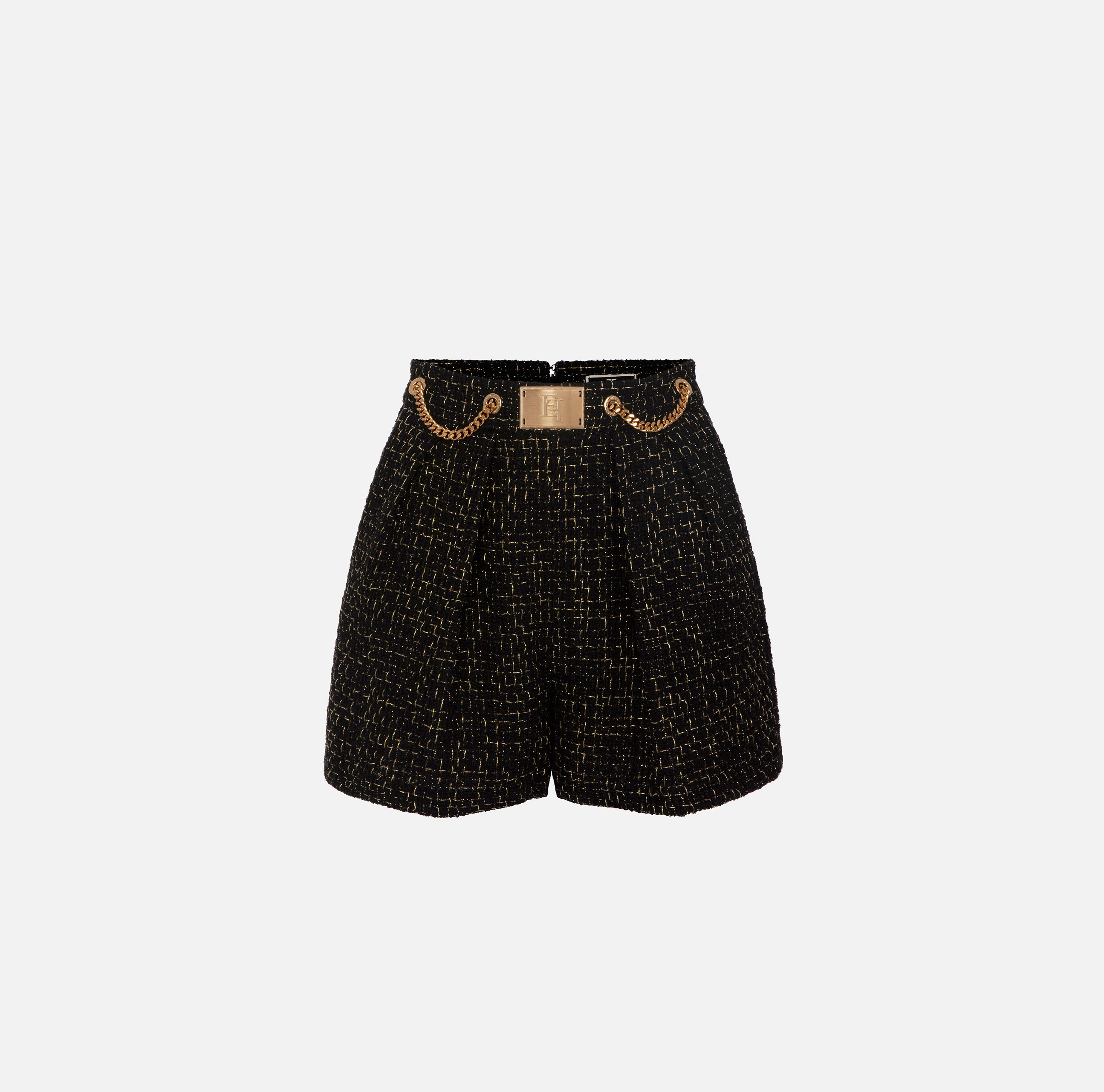 Tweed shorts with chains and logo plaque - ABBIGLIAMENTO - Elisabetta Franchi